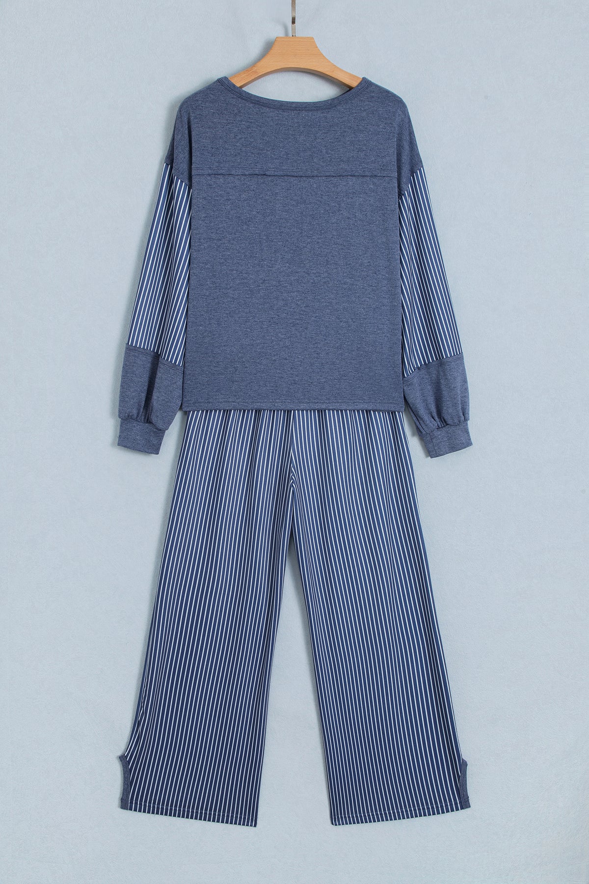 Raw Seam Patchwork Long Sleeve Top Pocket Casual Pants Set