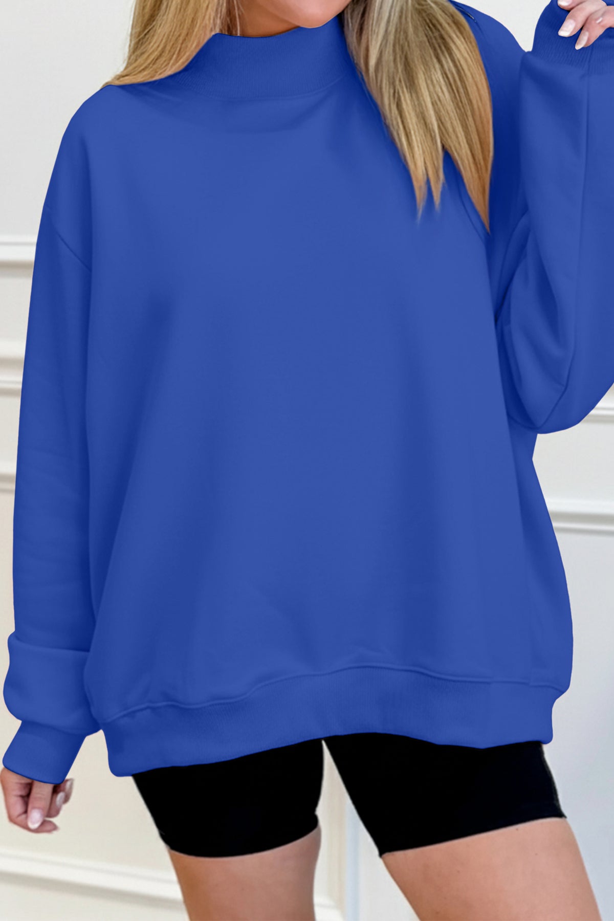 Solid Color Oversized Mock Neck Sweatshirt