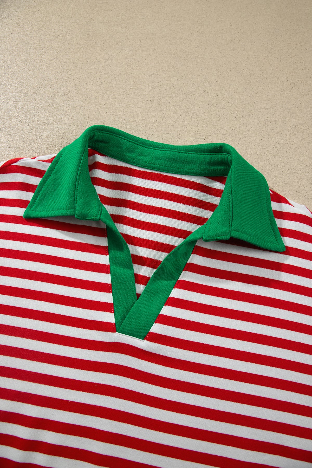 Red Stripe Colorblock Trim Polo Collar Drawstring Elastic Waist Band Set