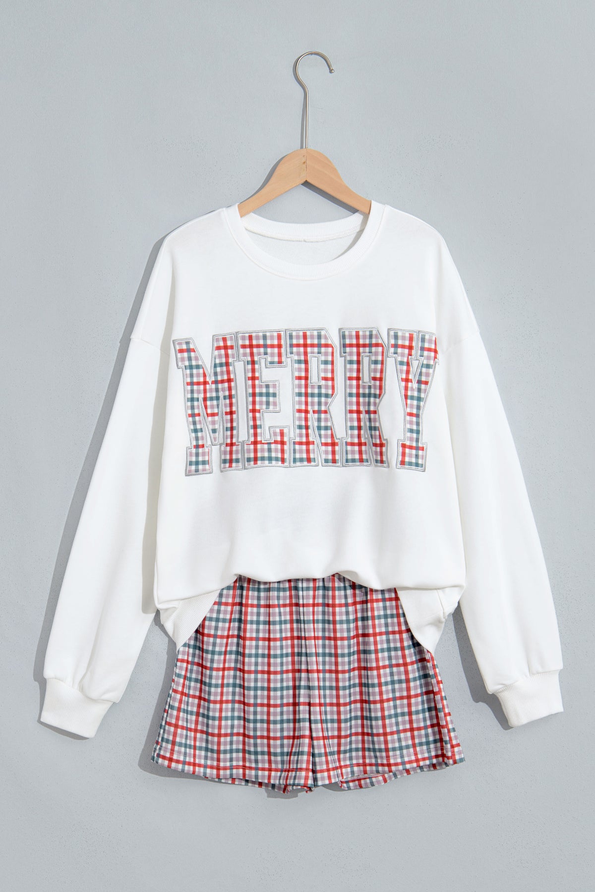 Plaid MERRY Holiday Long Sleeve Top and Shorts Set