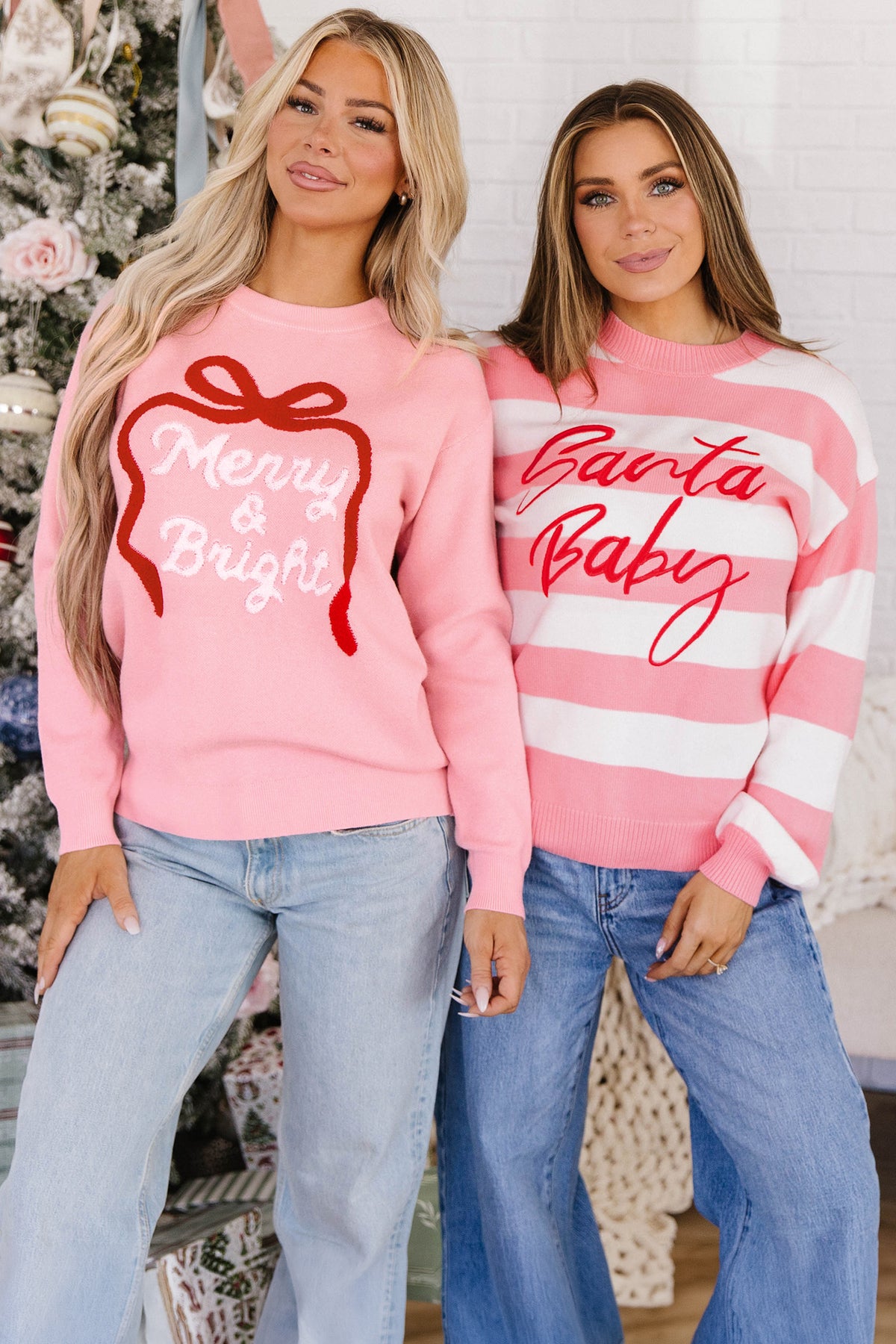 Pink Drop Shoulder Embroidery Sweater