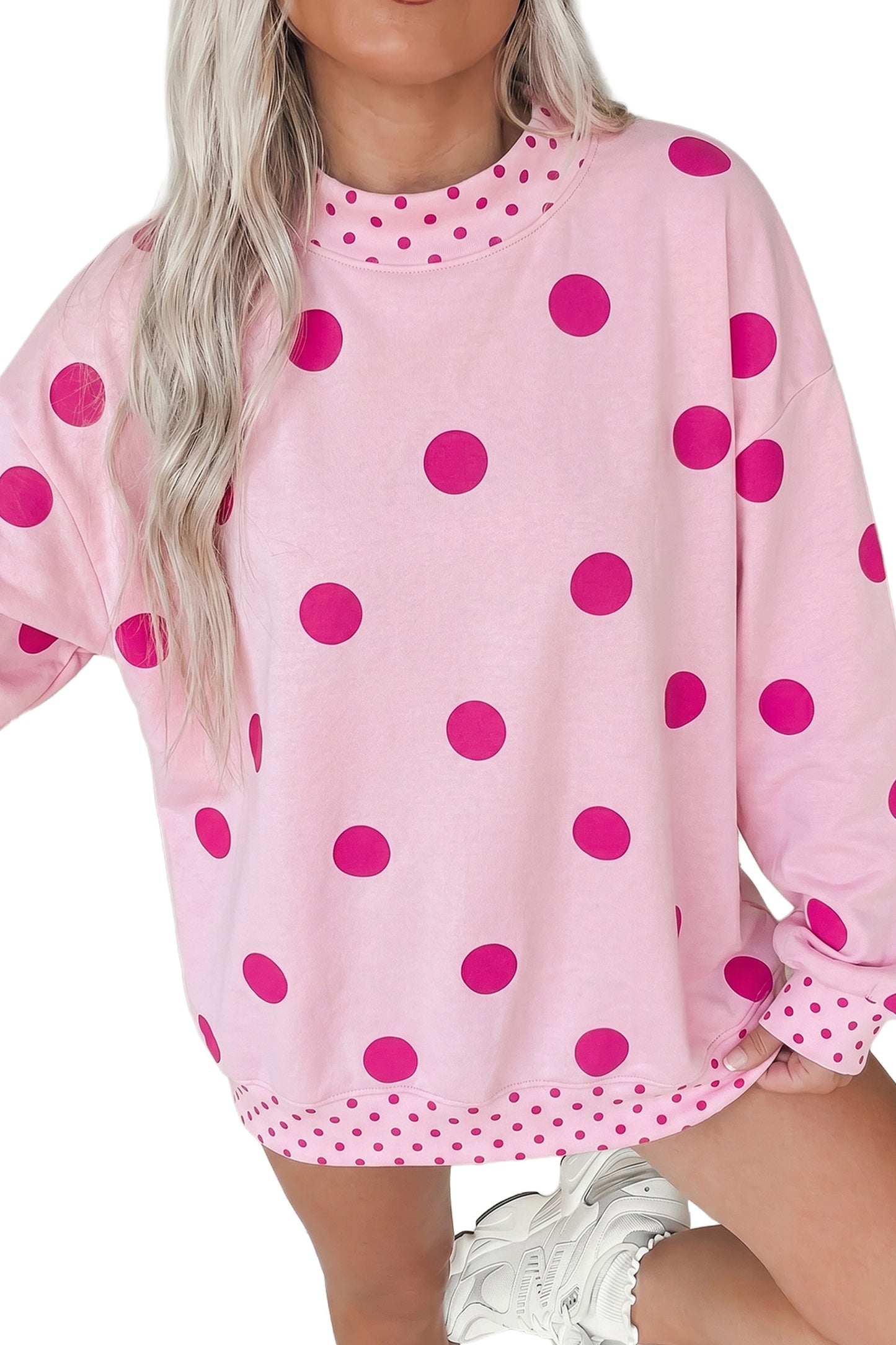 Polka Dot Print Contrast Detail Oversized Sweatshirt