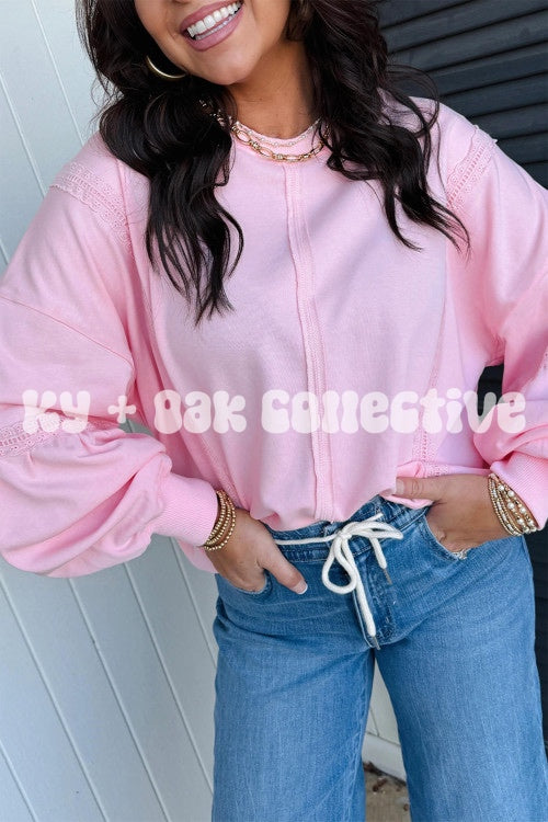 Pink Lace Accent Oversized Top