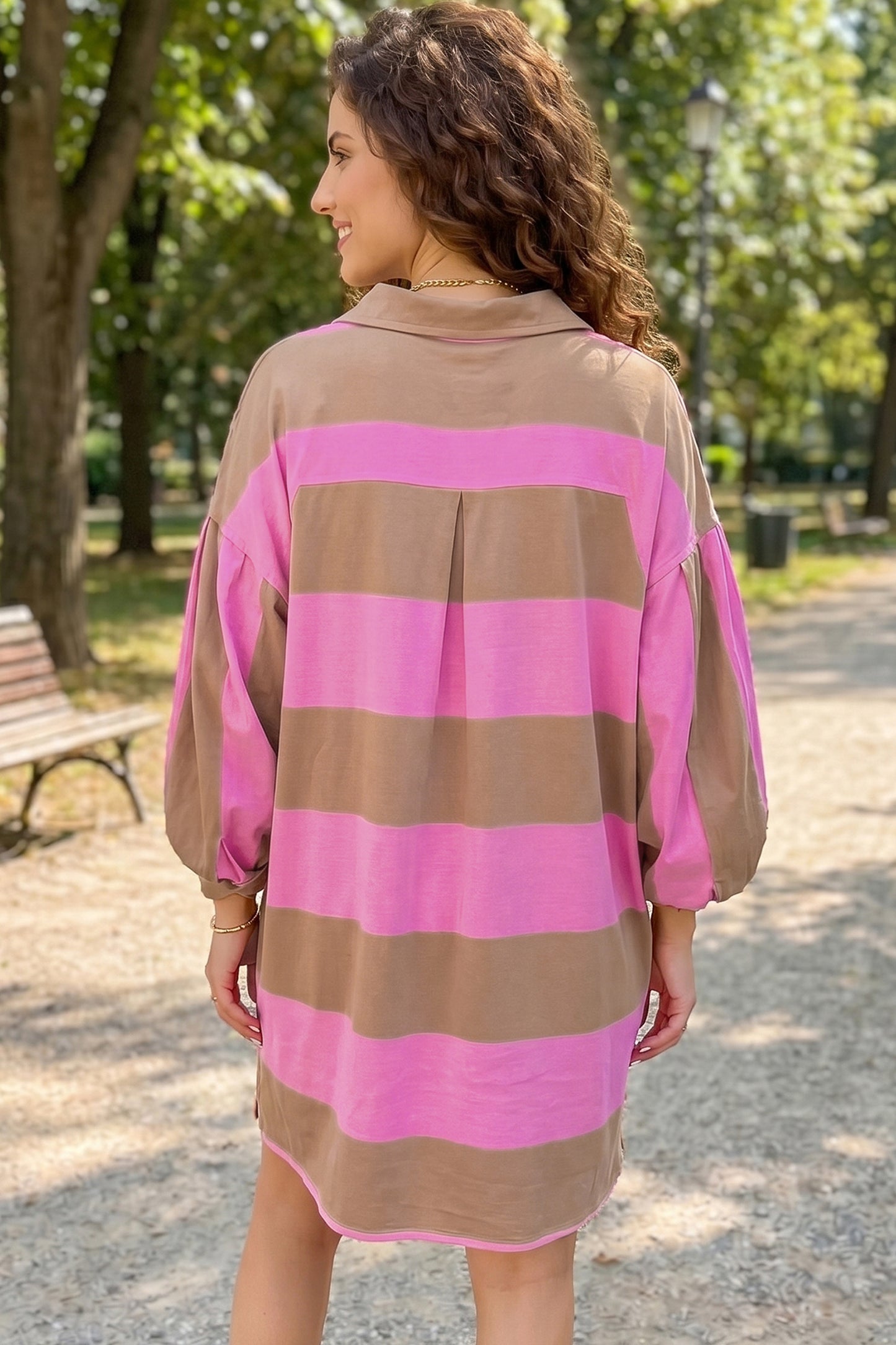 Striped Striped Button Long Sleeve Dress