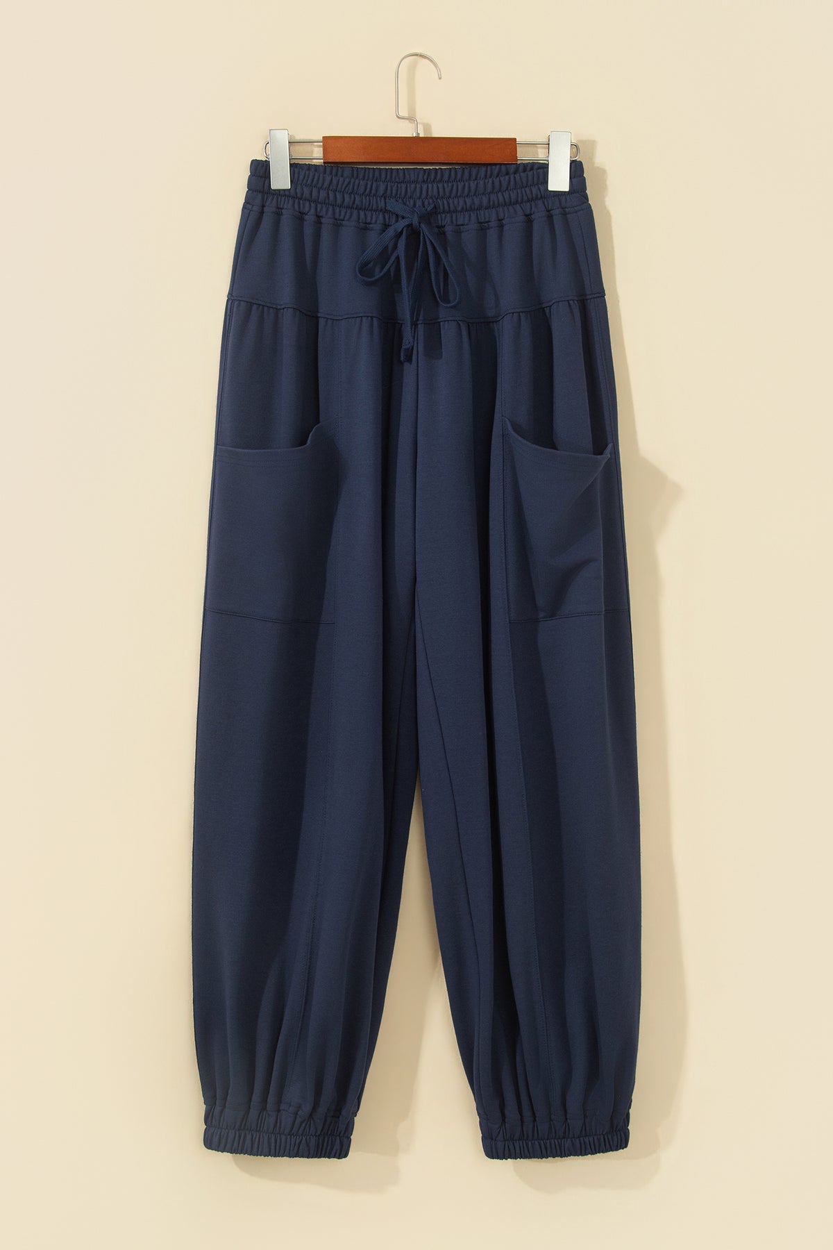 Elastic Waist Drawstring Wide Leg Full Length Pants