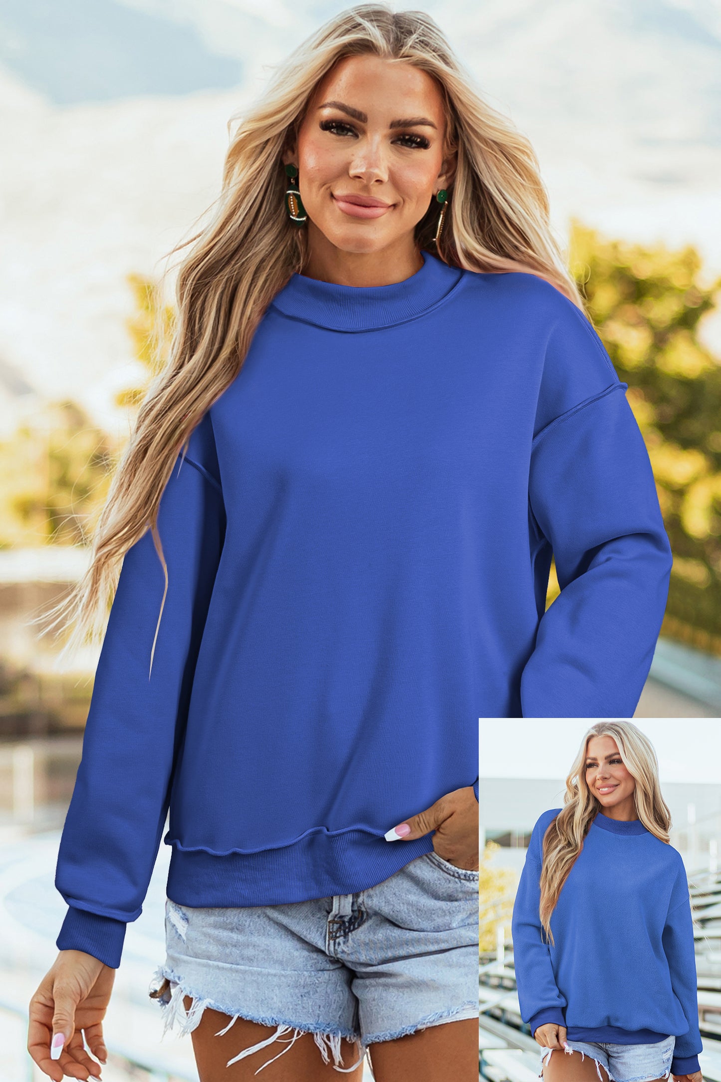 Oversized Drop Shoulder Reversible Mock Neck Sweatshirt
