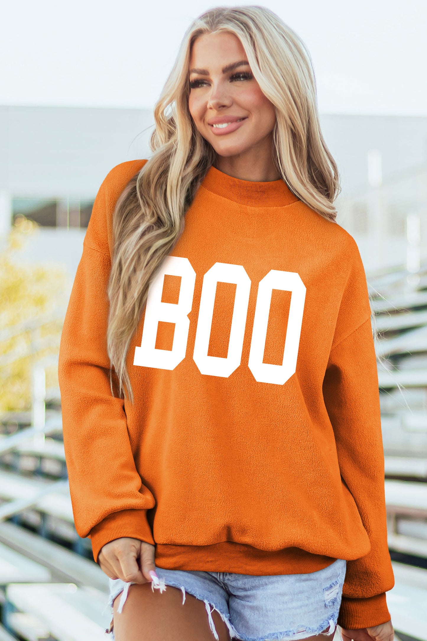 SPOOKY/ BOO Double Side Print Halloween Reversible Mock Neck Sweatshirt