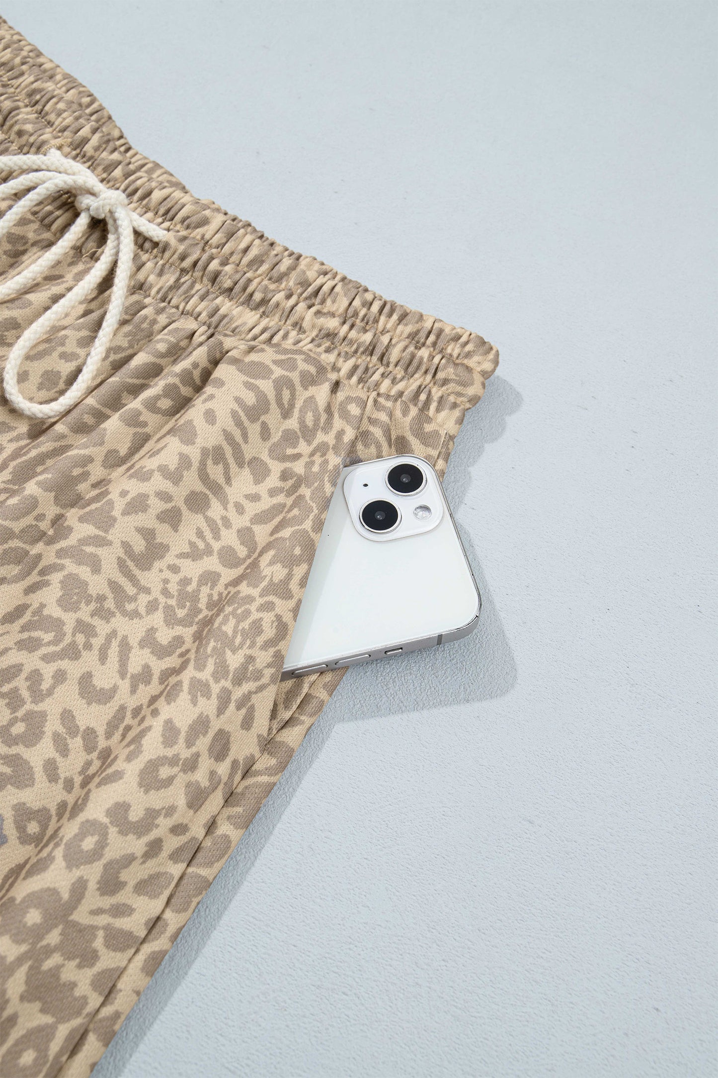 Khaki Leopard Star Print Long Sleeve Loose Casual Two Piece Pants Set