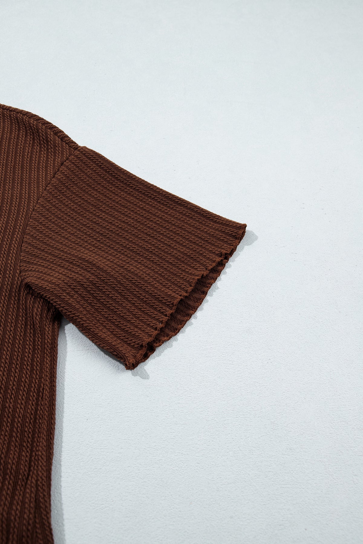 Dark Brown Textured Ribbed Knit Lettuce Trim Lounge Set