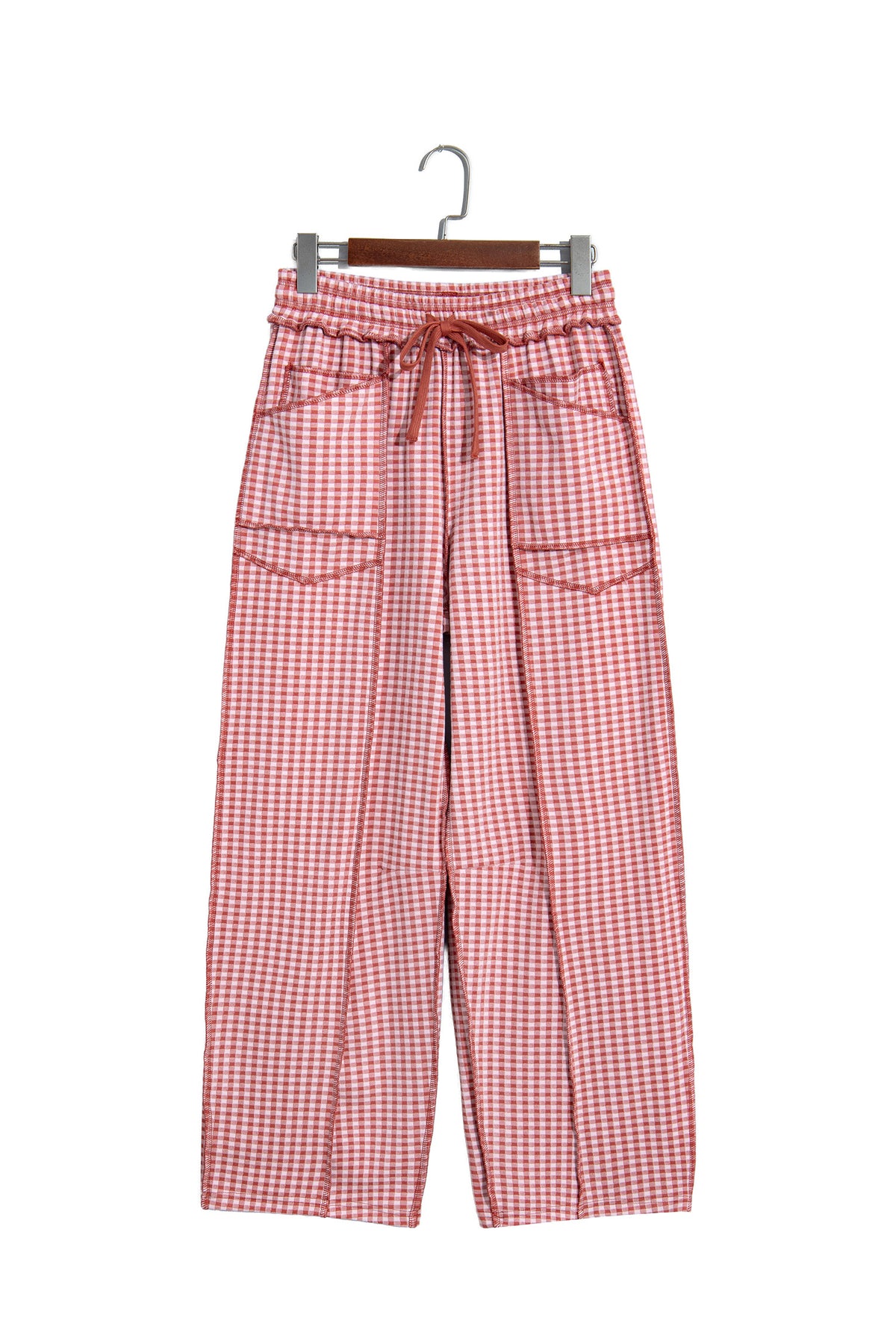 Plaid Contrast Trim Drawstring Elastic Waist Shift Pants