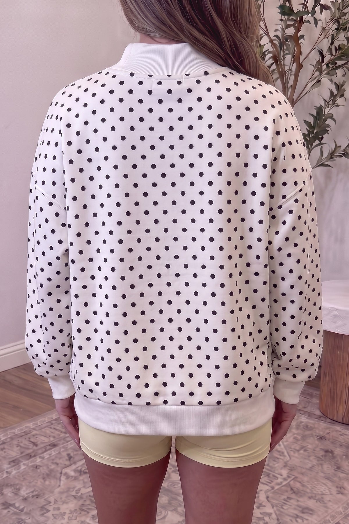 Casual Polka Dot Mock Neck Sweatshirt