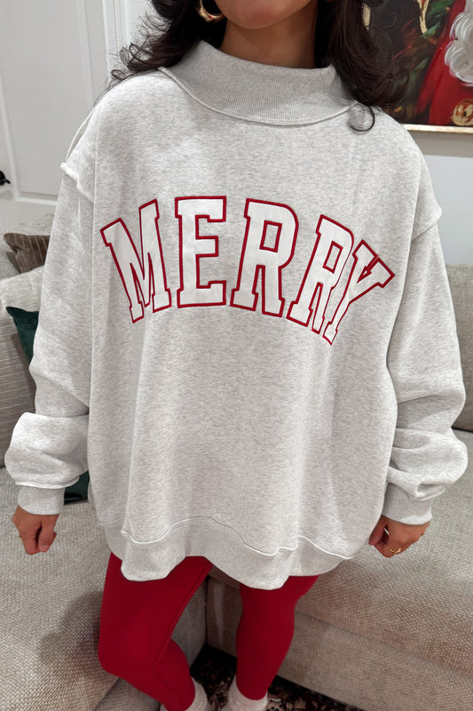 MERRY Embroidered Letter Pullover Sweatshirt