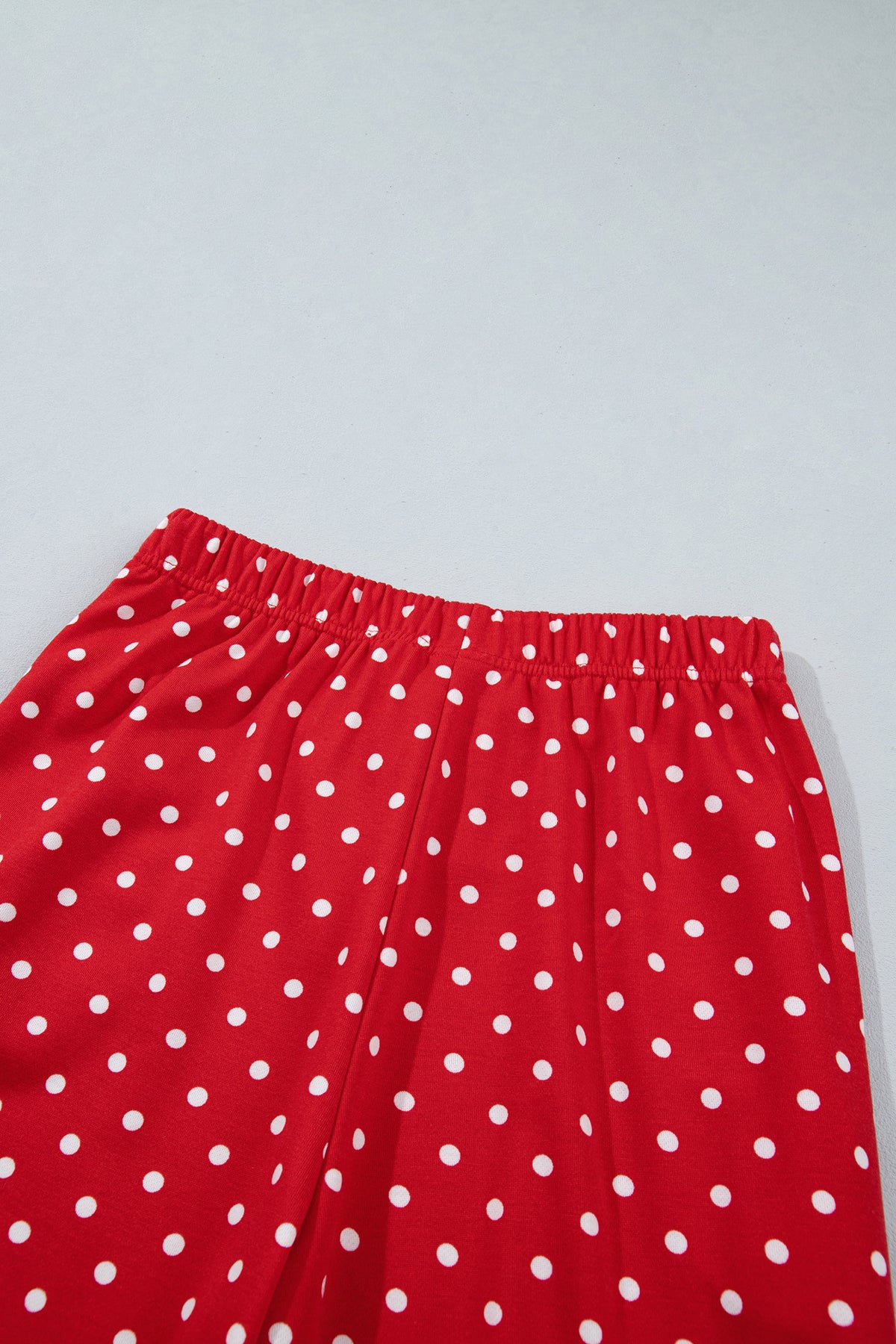 Polka Dot Drawstring Wide Leg Long Sleeve Top Pant Set