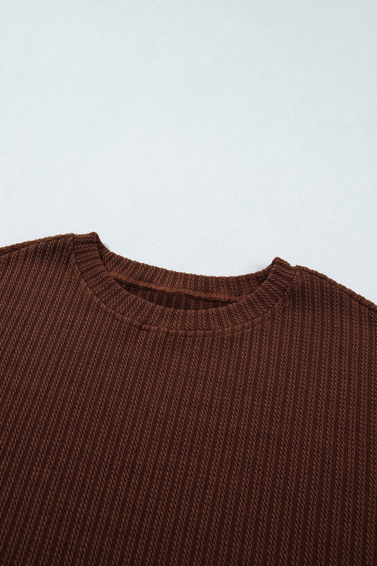 Dark Brown Textured Ribbed Knit Lettuce Trim Lounge Set