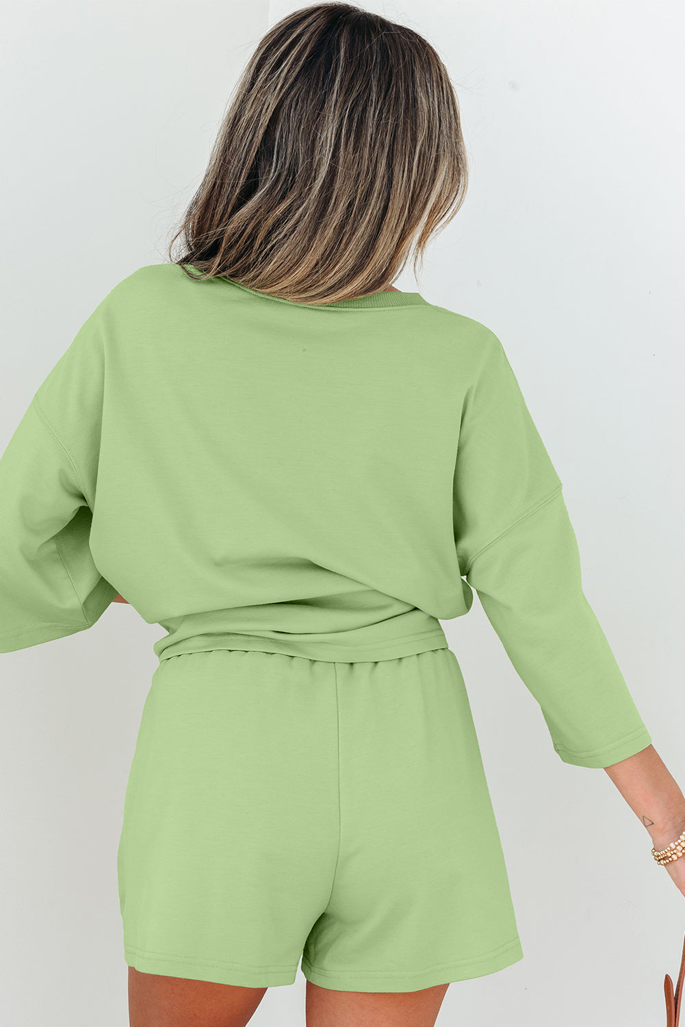 Solid Color Loose V Neck Half Sleeve Tee and Shorts