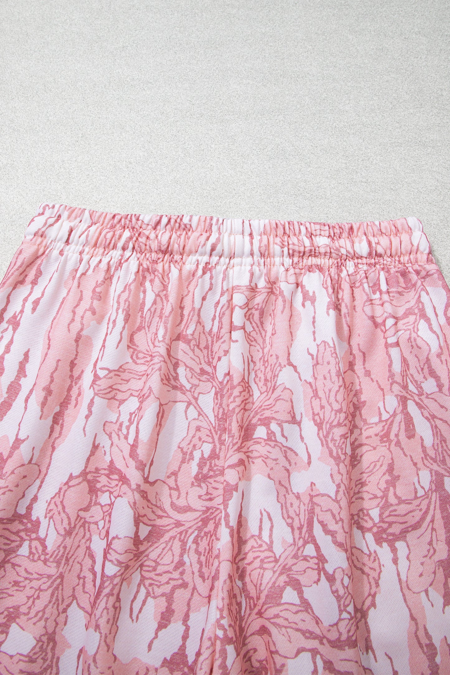 Pink Abstract Floral Print Loose Pullover Drawstring Pants 2pcs Set