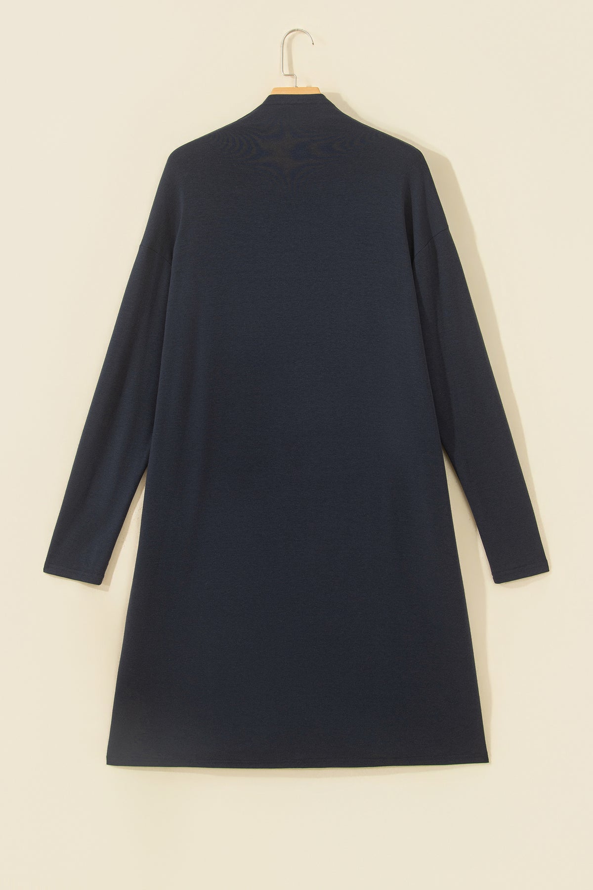 Dirty blue Solid Color Long Sleeve Casual Tunic Shift Cardigan