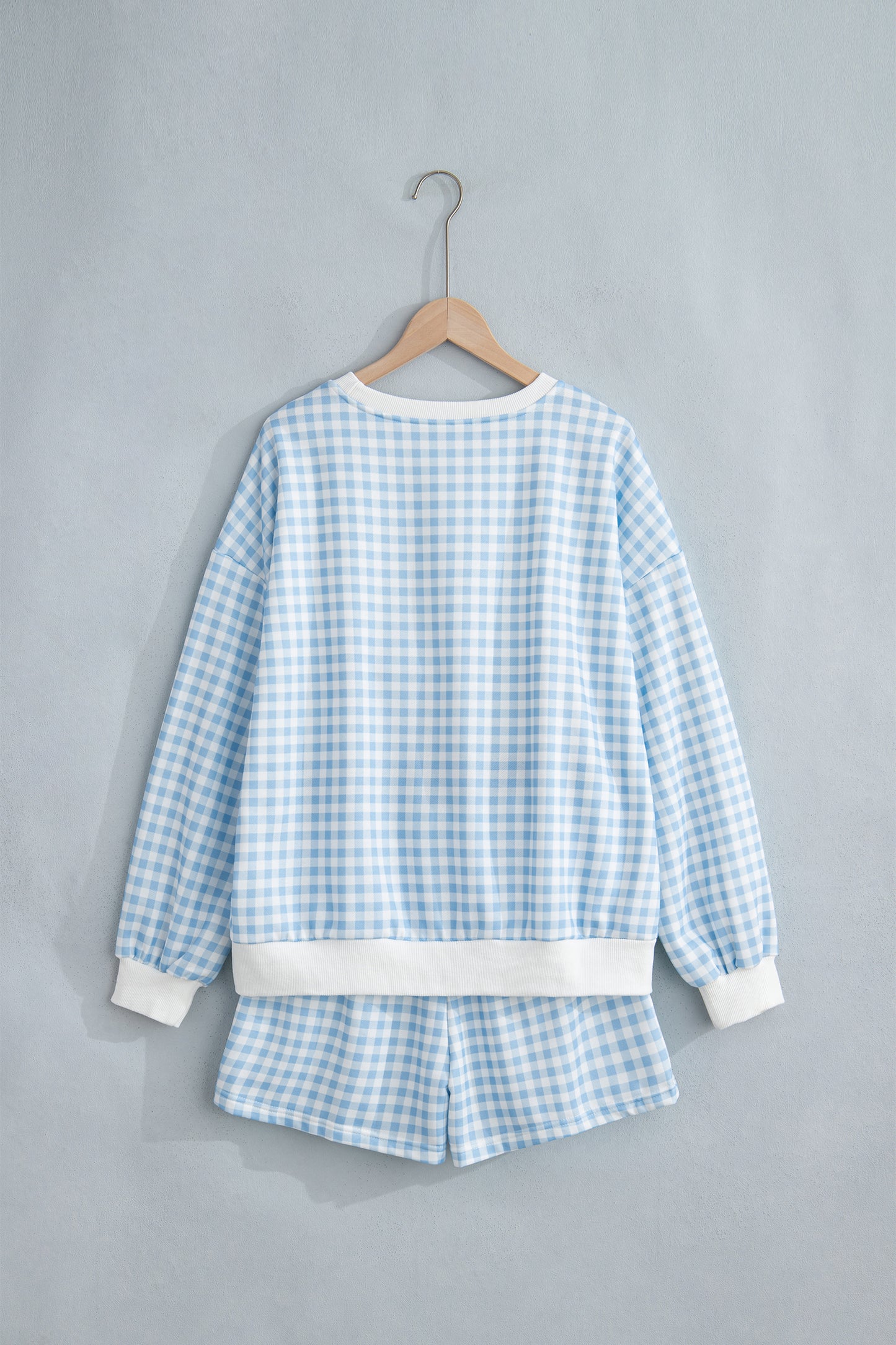 Pink Plaid Baggy Pullover Drawstring Casual Shorts 2pcs Outfit