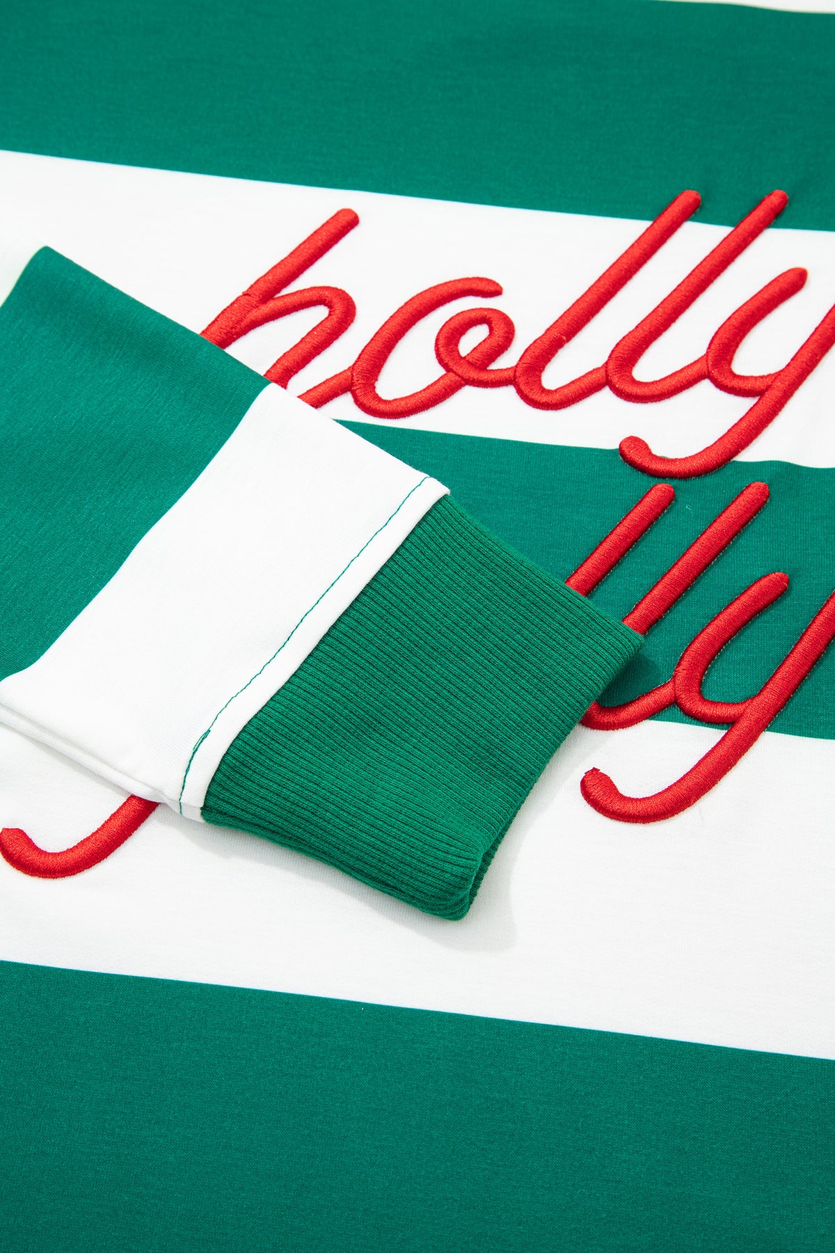 Striped Holly Jolly Embroidered Pullover Sweatshirt