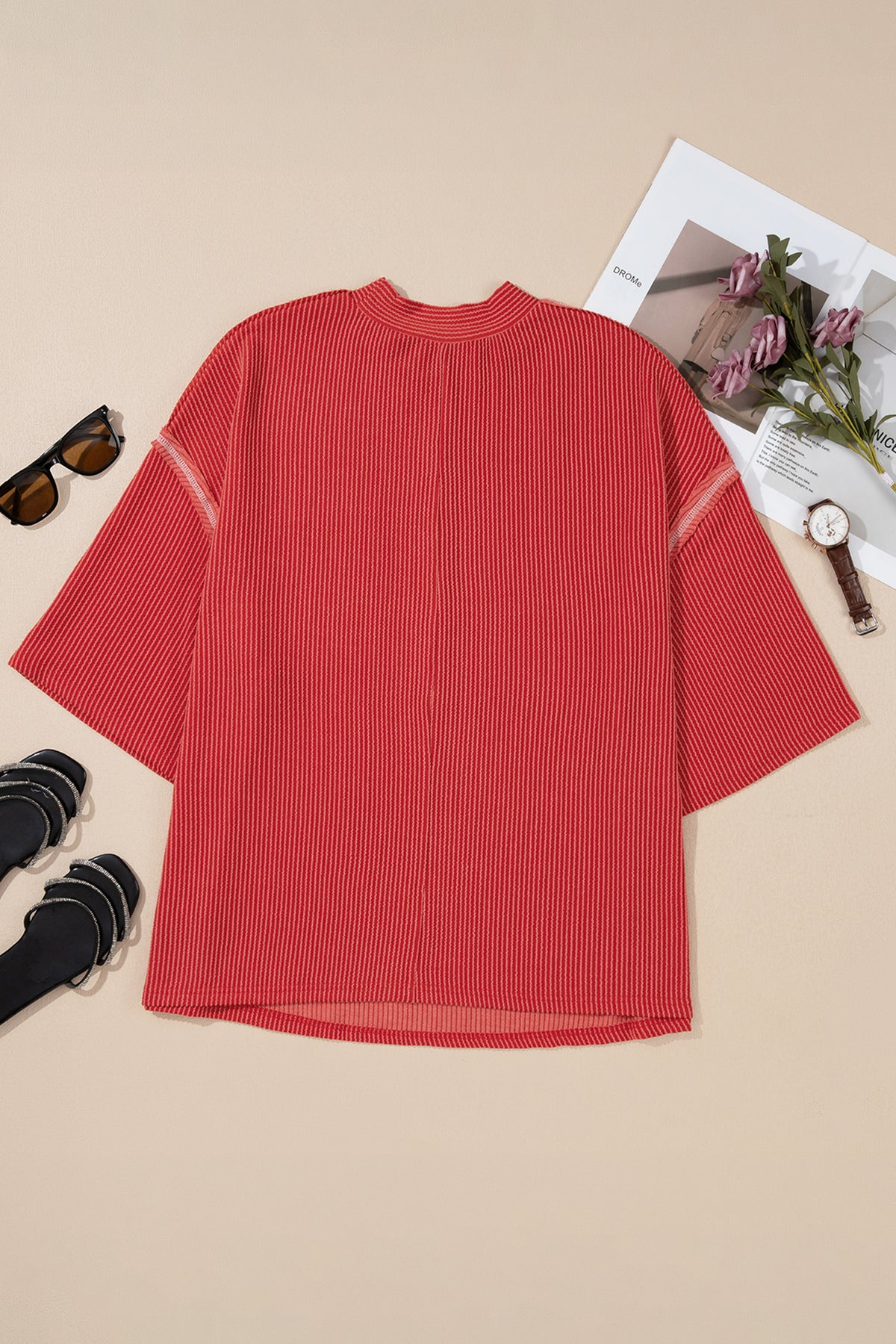 Fiery Red Twist Ribbed Top