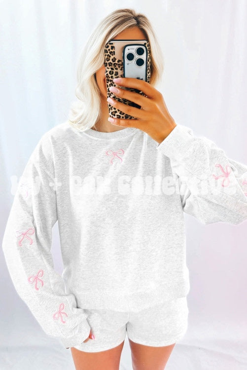 Embroidered Bows Gray Lounge Set