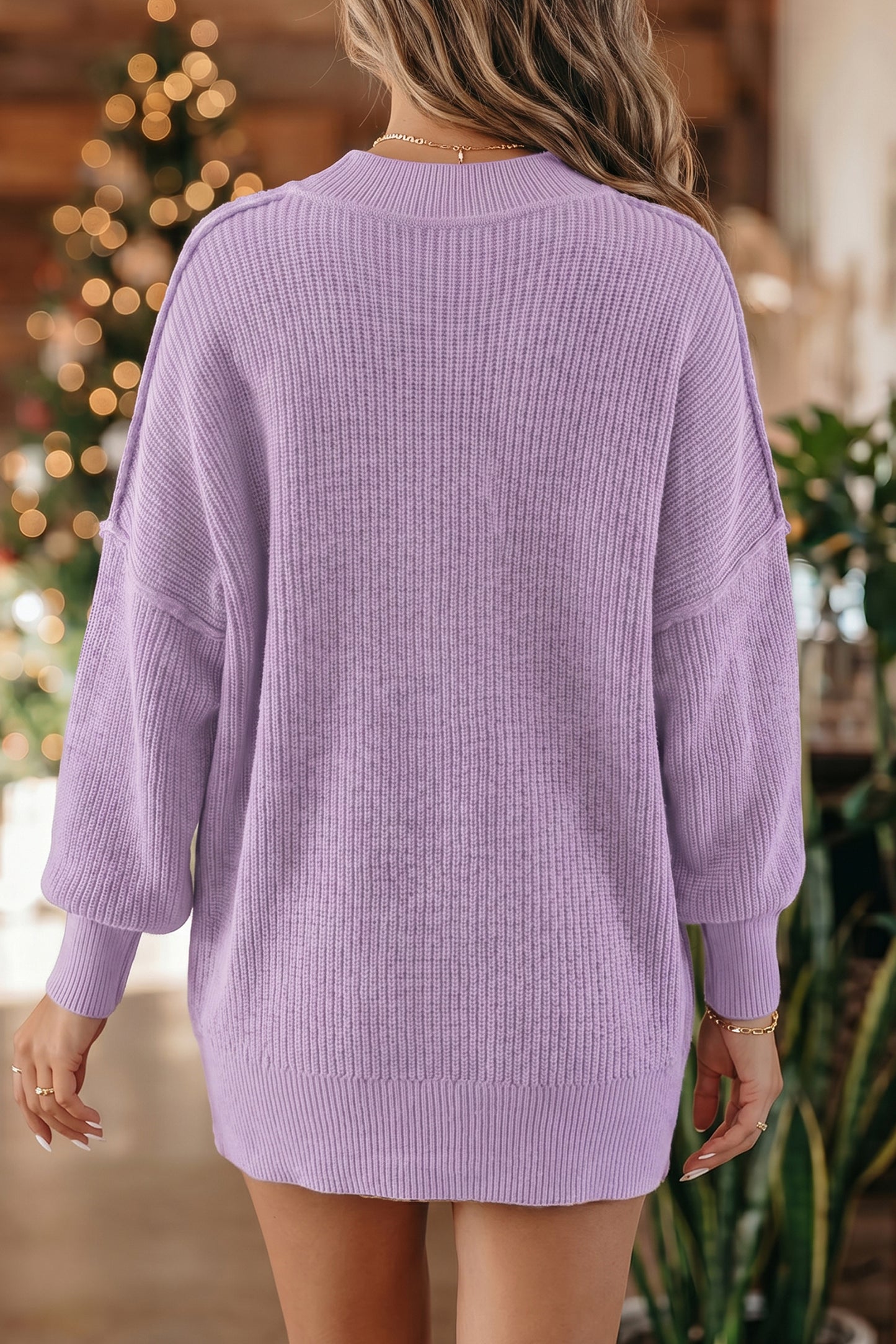 Orchid Bouquet Long Sleeve Ribbed Knit Stand Neck Regular Fit Sweater