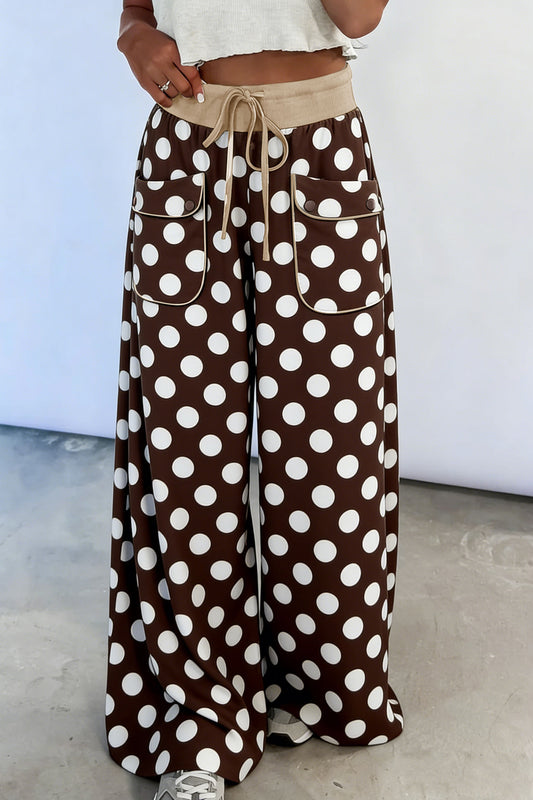 Polka Dot Drawstring Pocket Wide Leg Pants