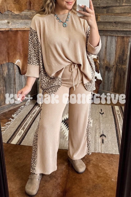 Beige + Leopard Urban Rib Lounge Set