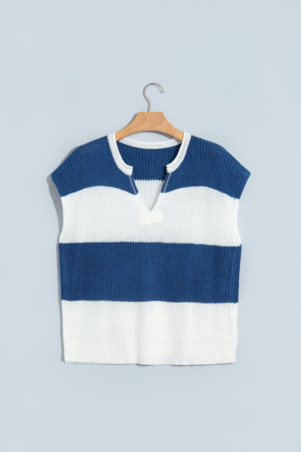 Stripe Striped Colorblock Knit V Neck Short Sleeve Loose Sweater