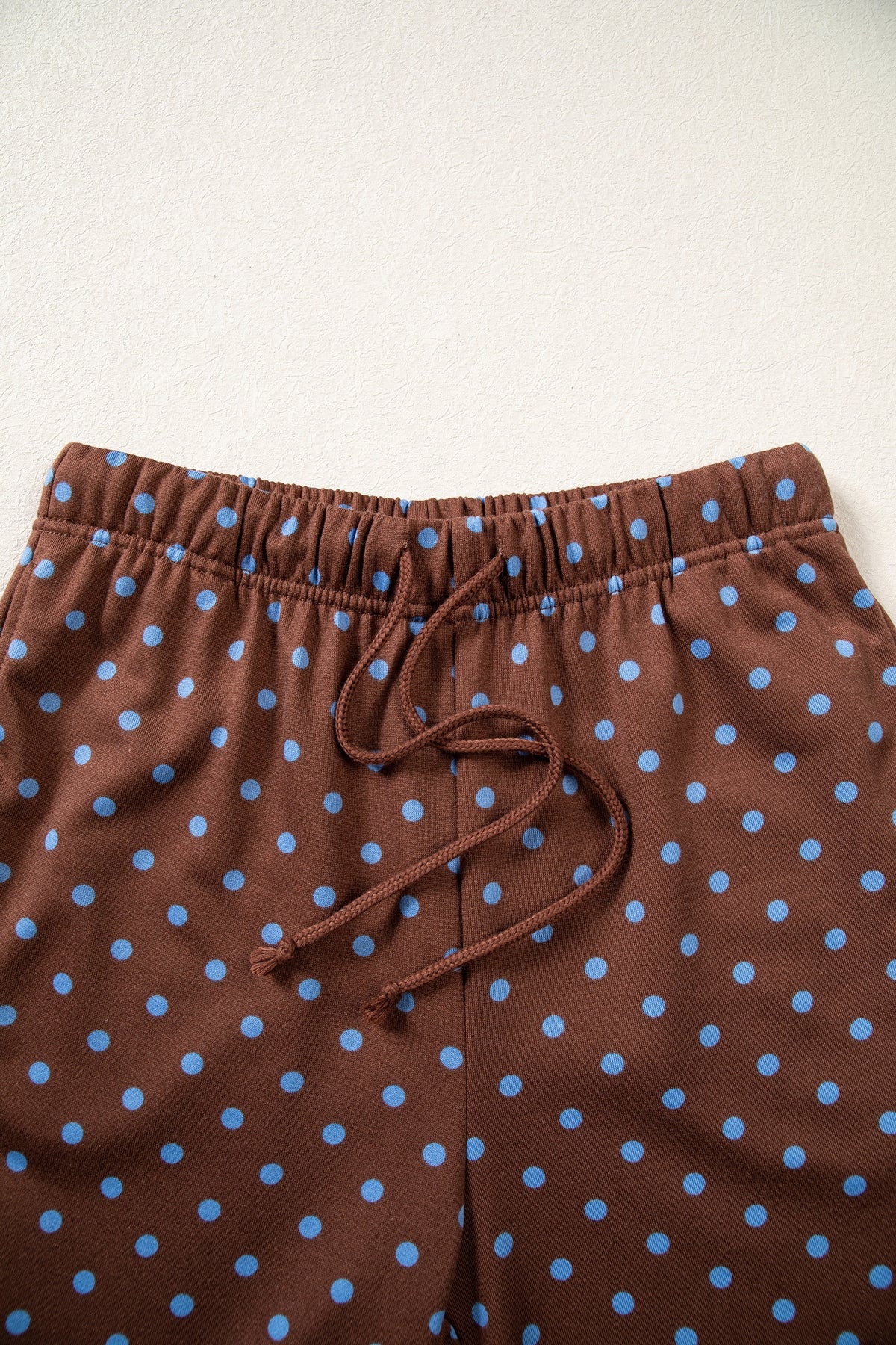 Polka Dot Drawstring Wide Leg Long Sleeve Top Pant Set