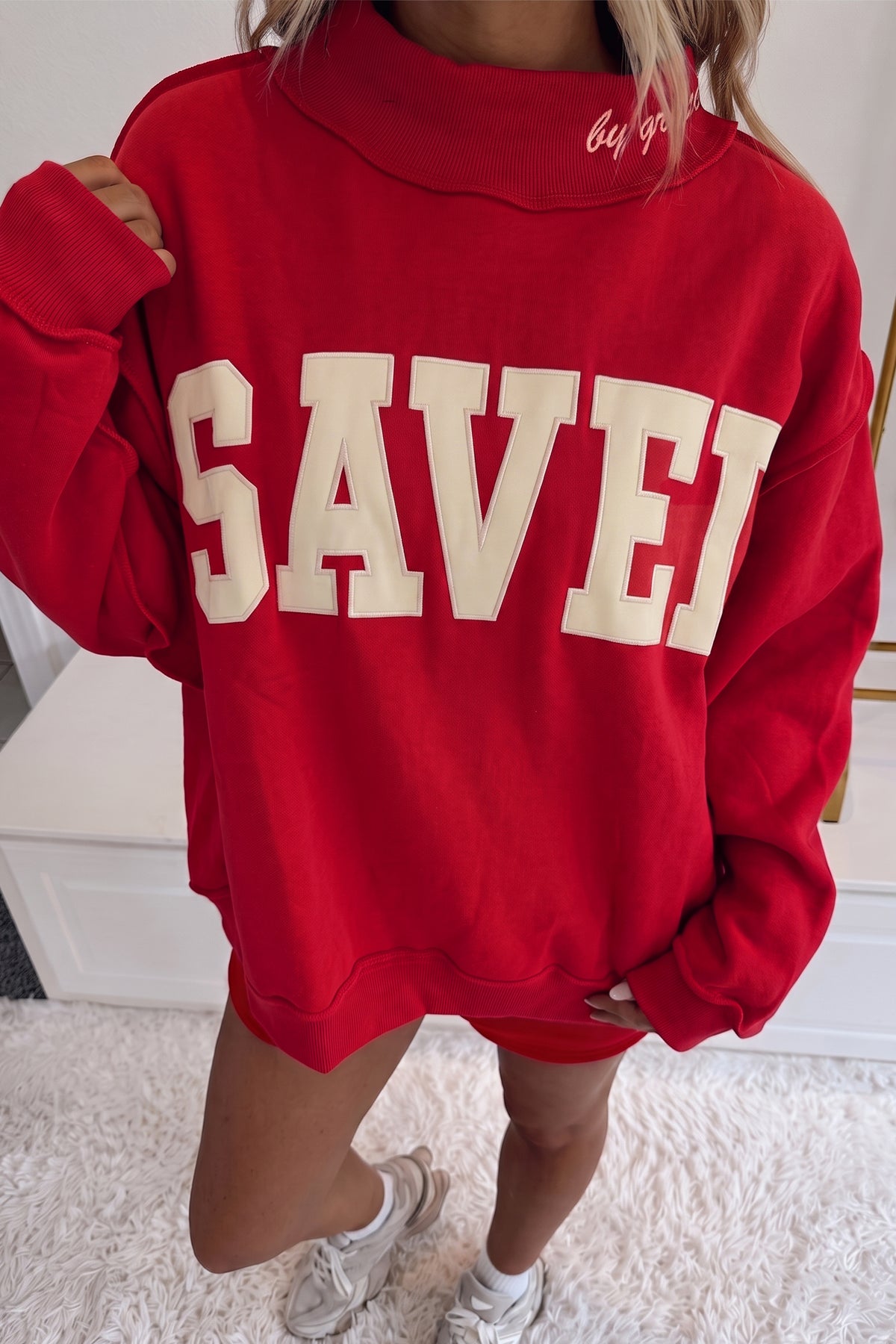 Saved By Grace Embroidered High Neck Sweatshirt