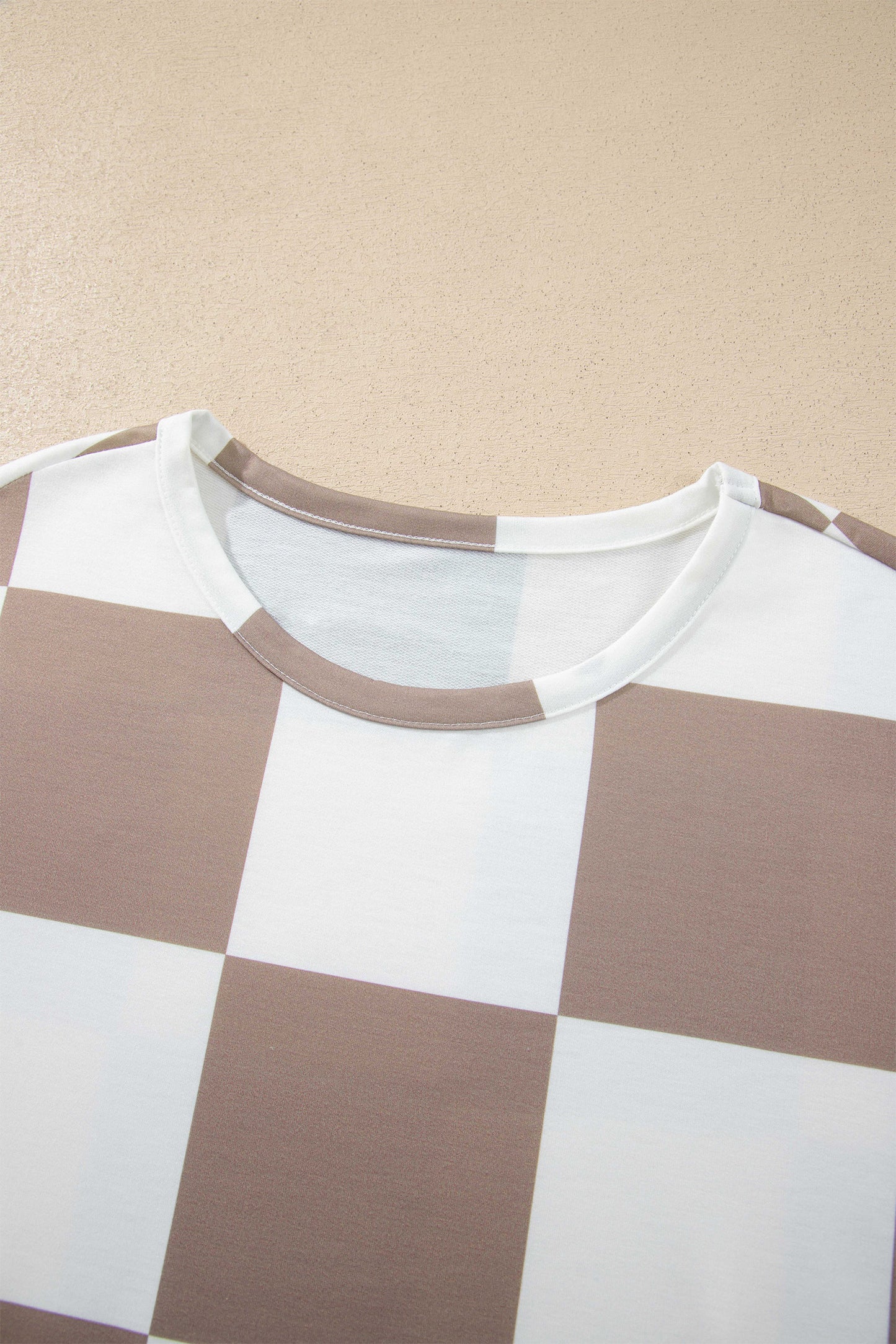 Checkered Long Sleeve Solid Color Shorts Set