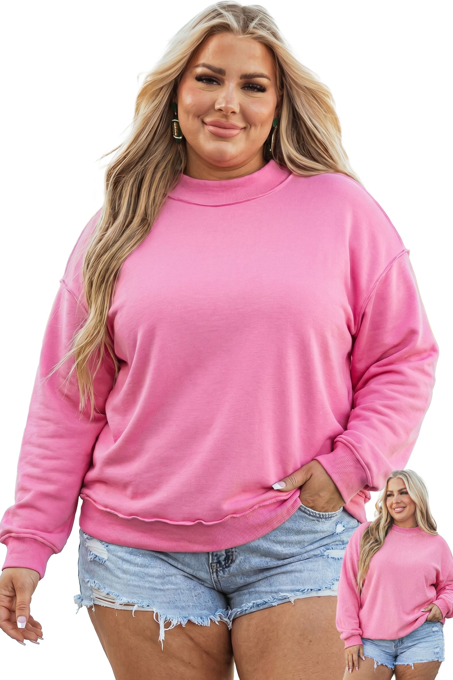 Racing Red Exposed Seam Detail Reversible Double Wear Plus Size Sweatshirt