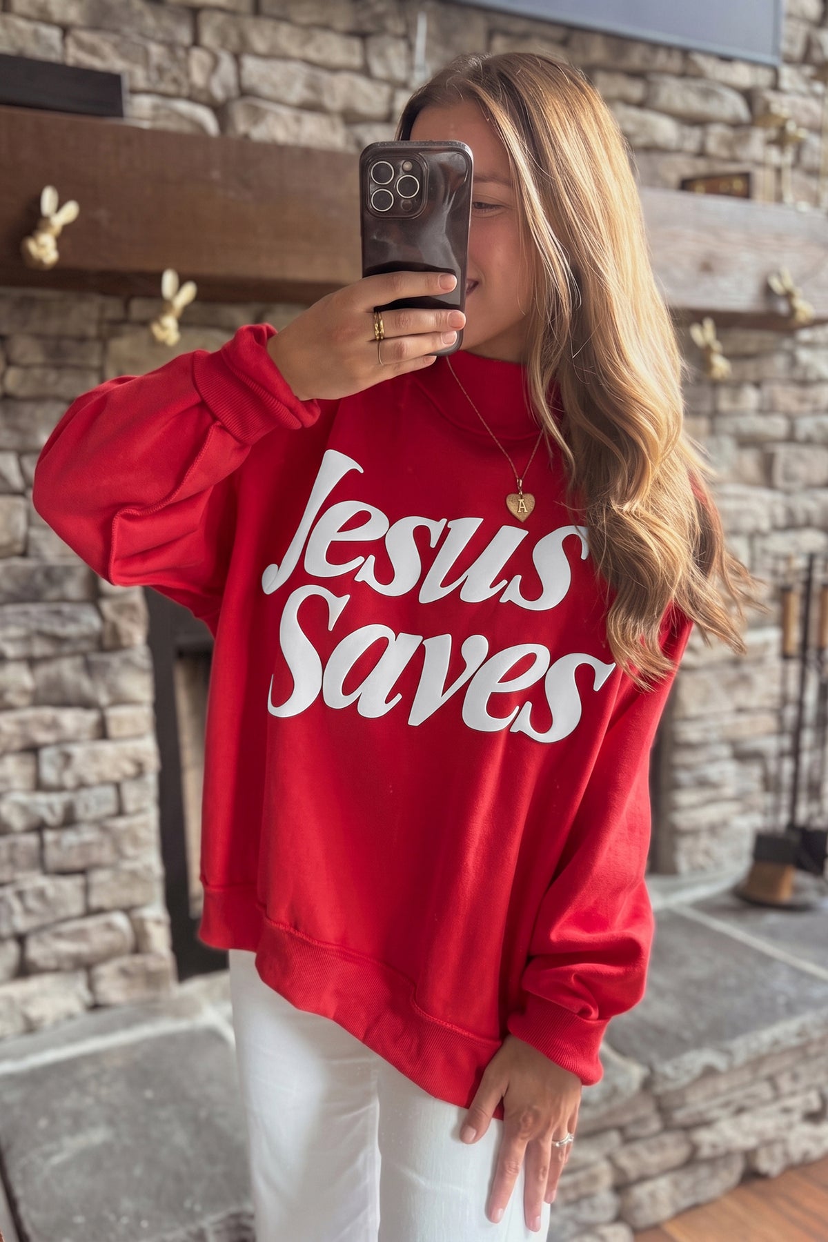 Fiery Red Jesus Saves Baggy Sweatshirt