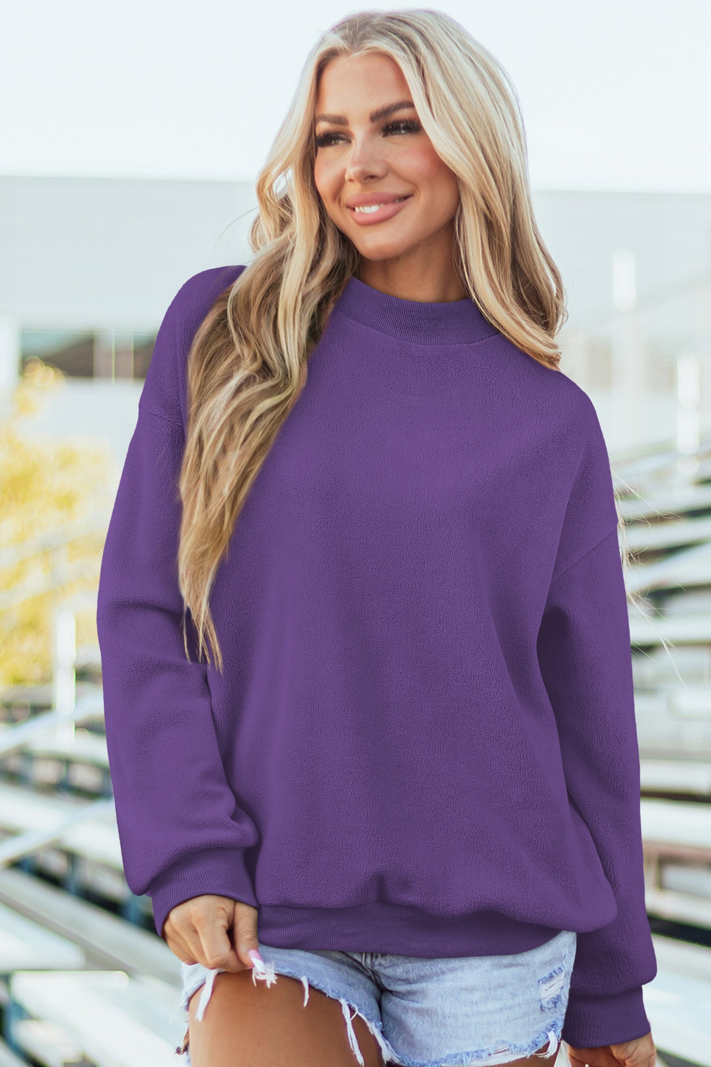 Oversized Drop Shoulder Reversible Mock Neck Sweatshirt