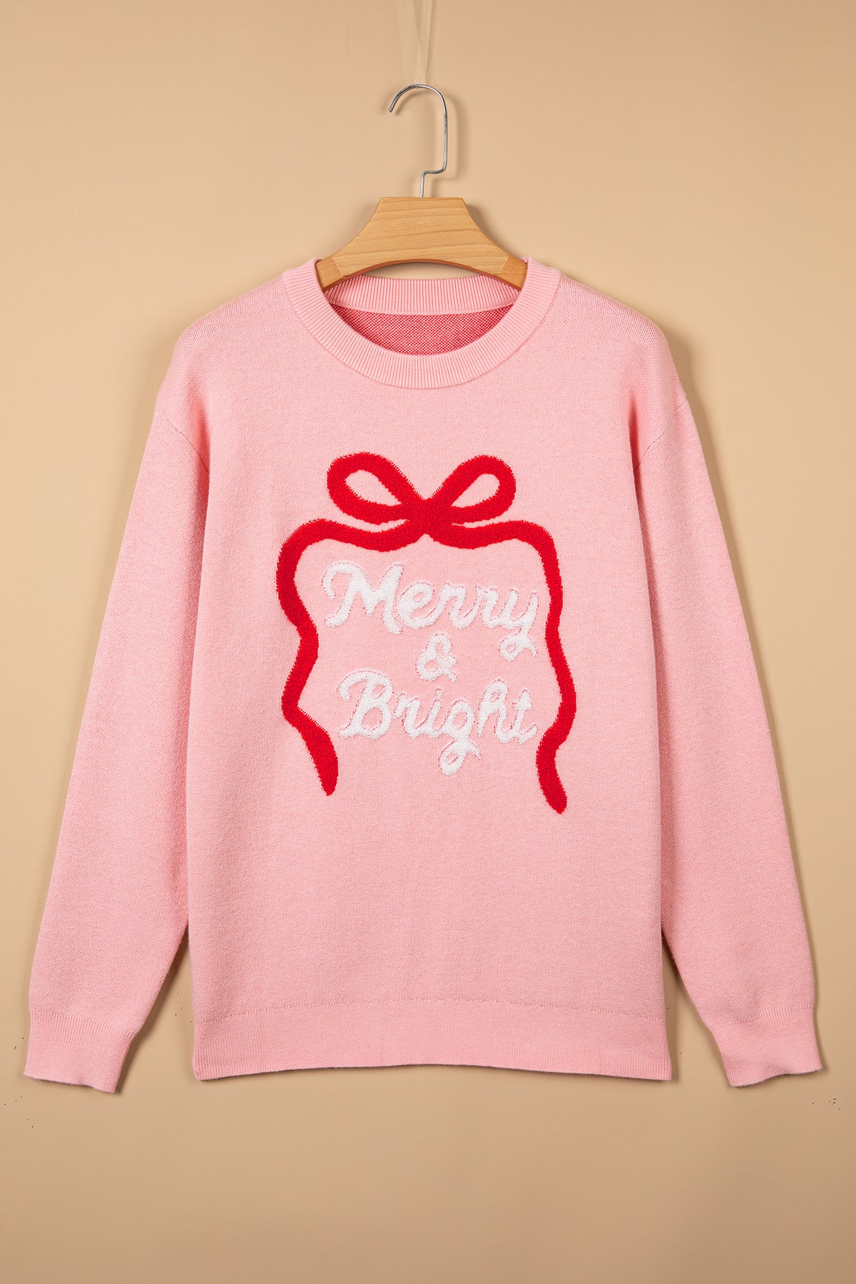 Pink Drop Shoulder Embroidery Sweater