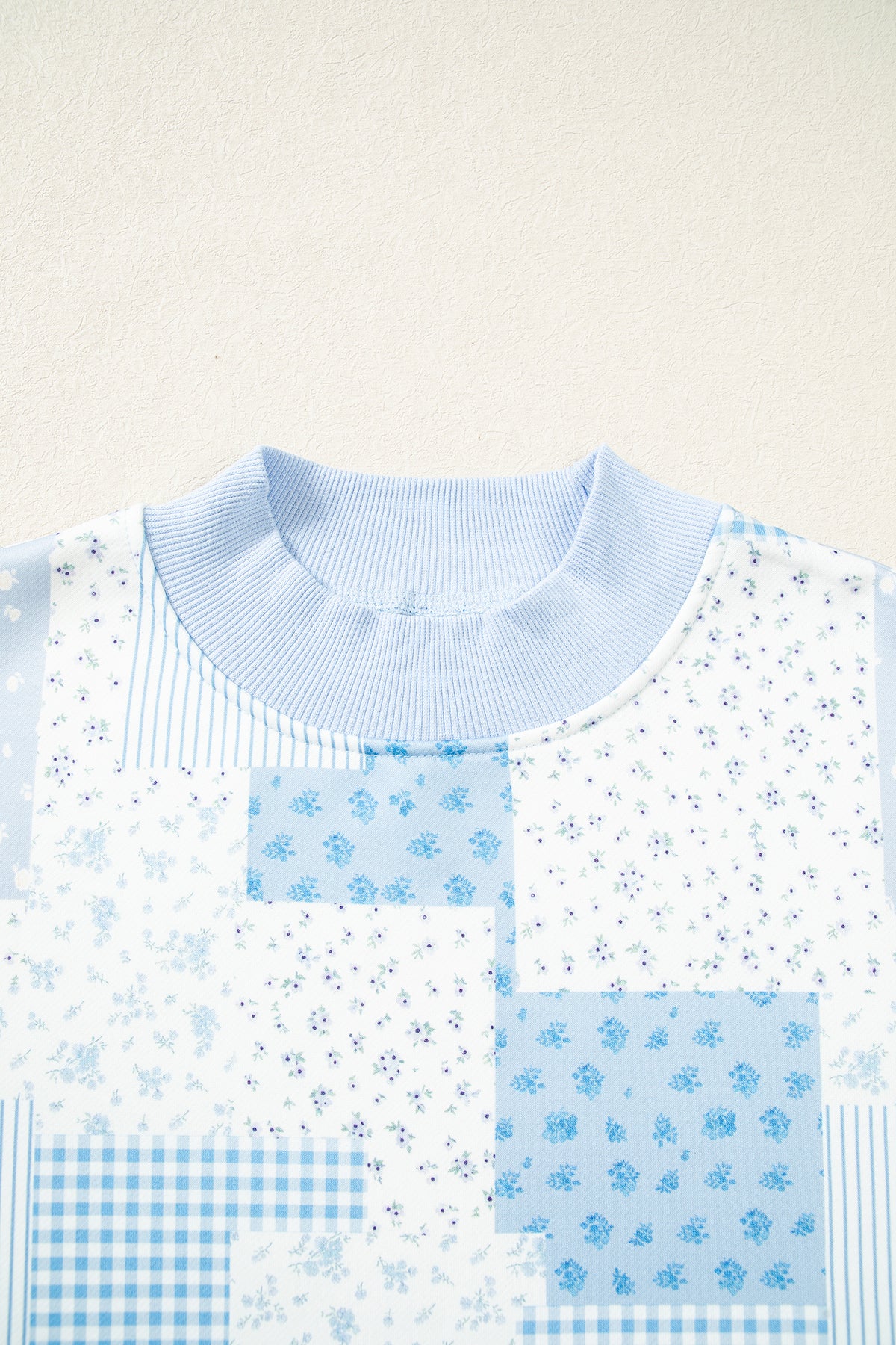 Patchwork Floral Print Mock Neck Long Sleeve Sweatshirt