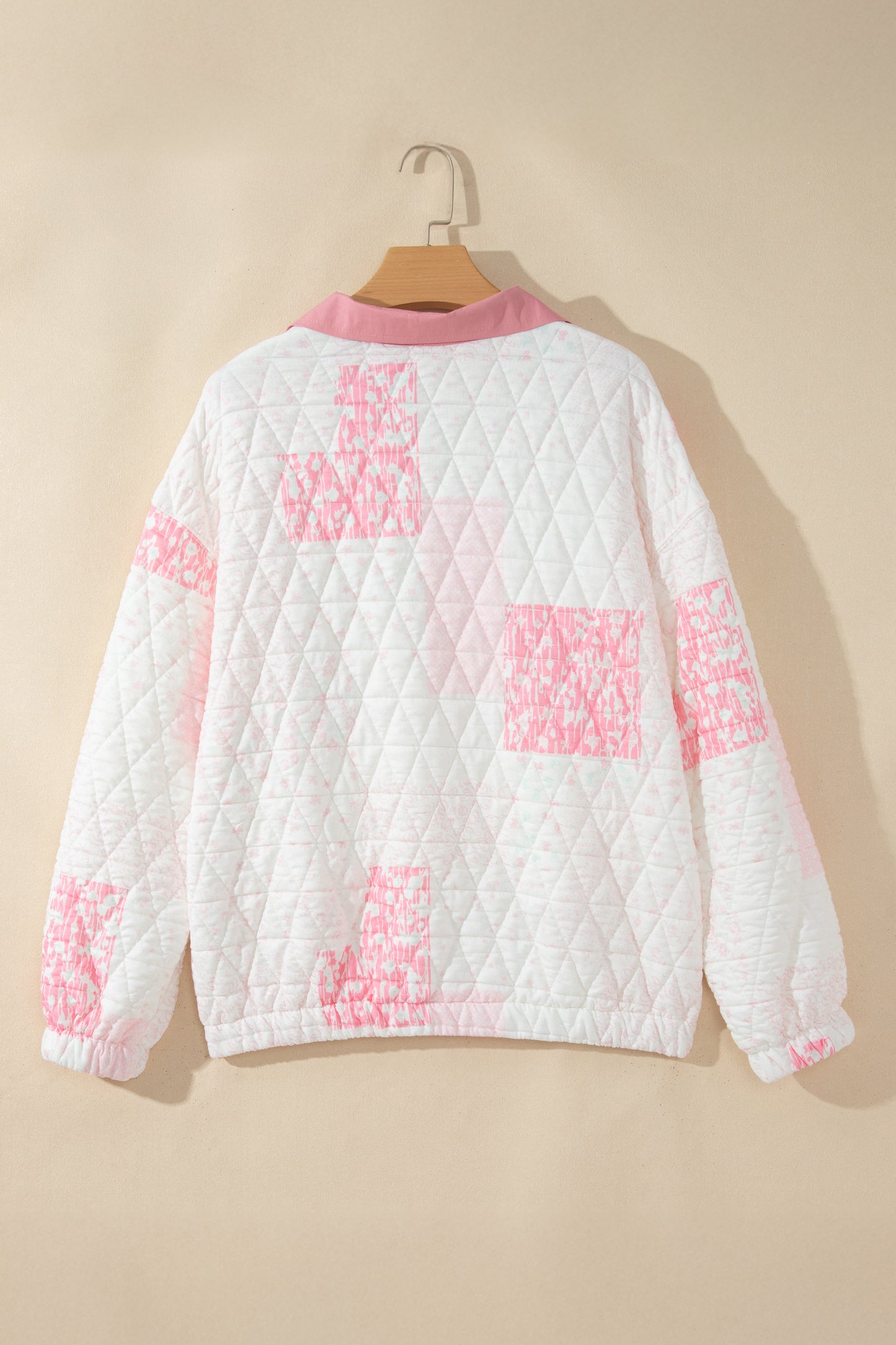 Multicolour Floral Quilted Half Button Pocketed Pullover Sweatshirt