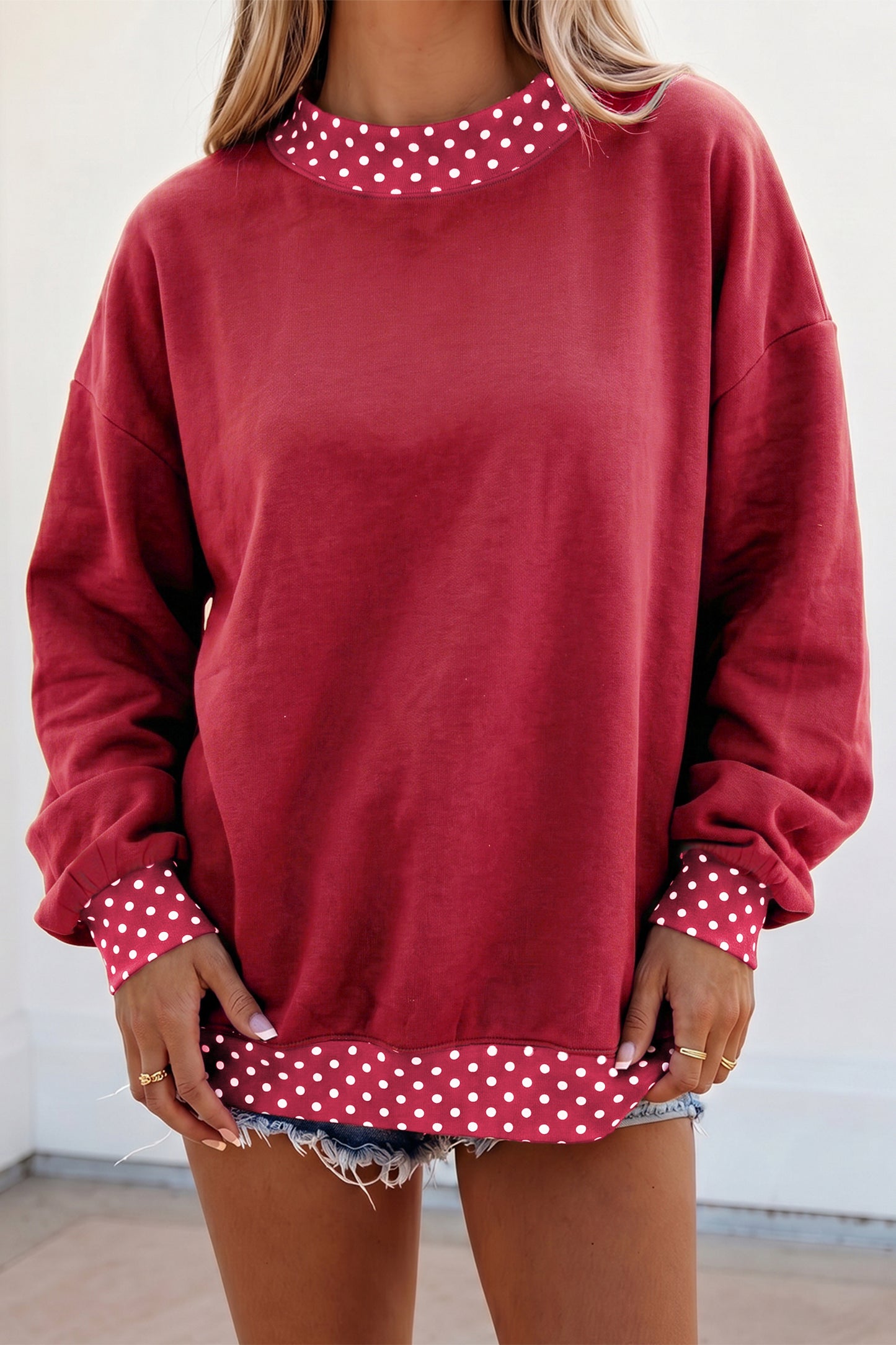 Polka Dot Contrast Trim Oversized Sweatshirt