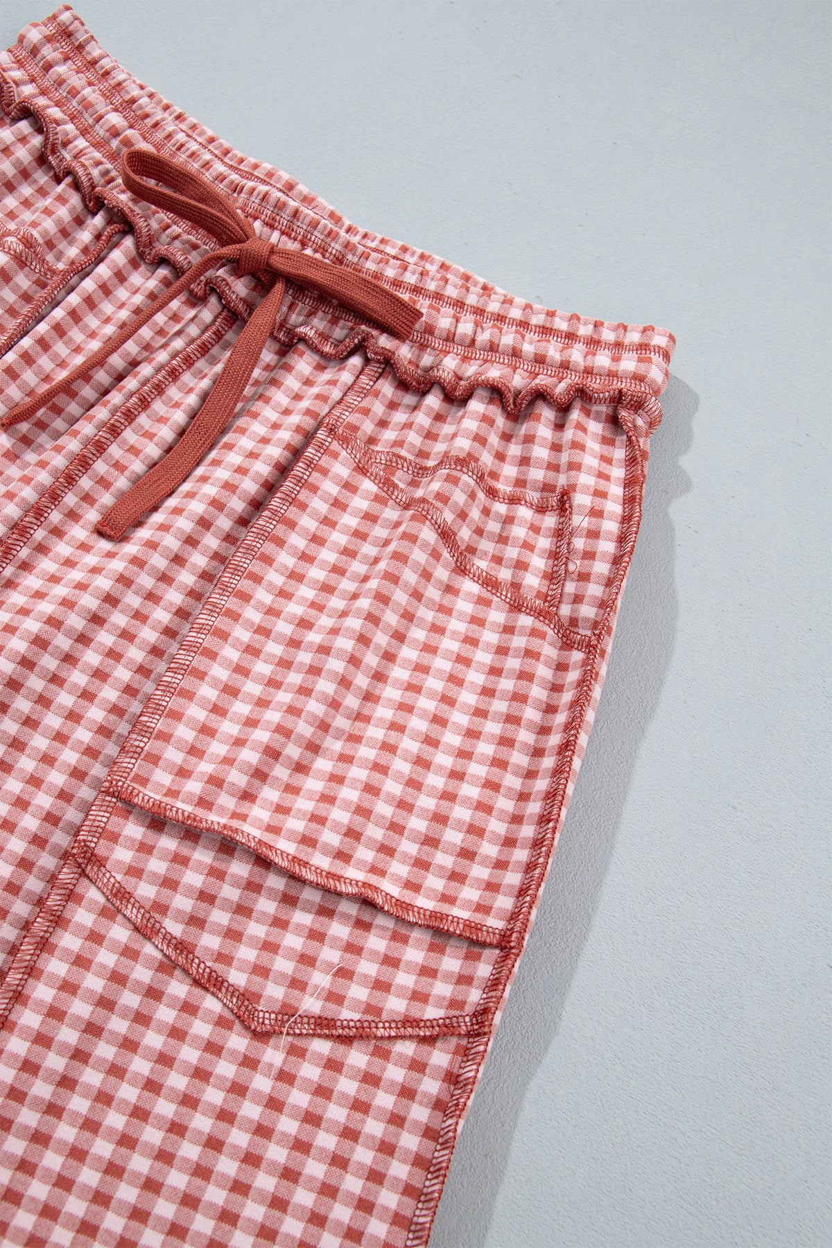 Plaid Contrast Trim Drawstring Elastic Waist Shift Pants