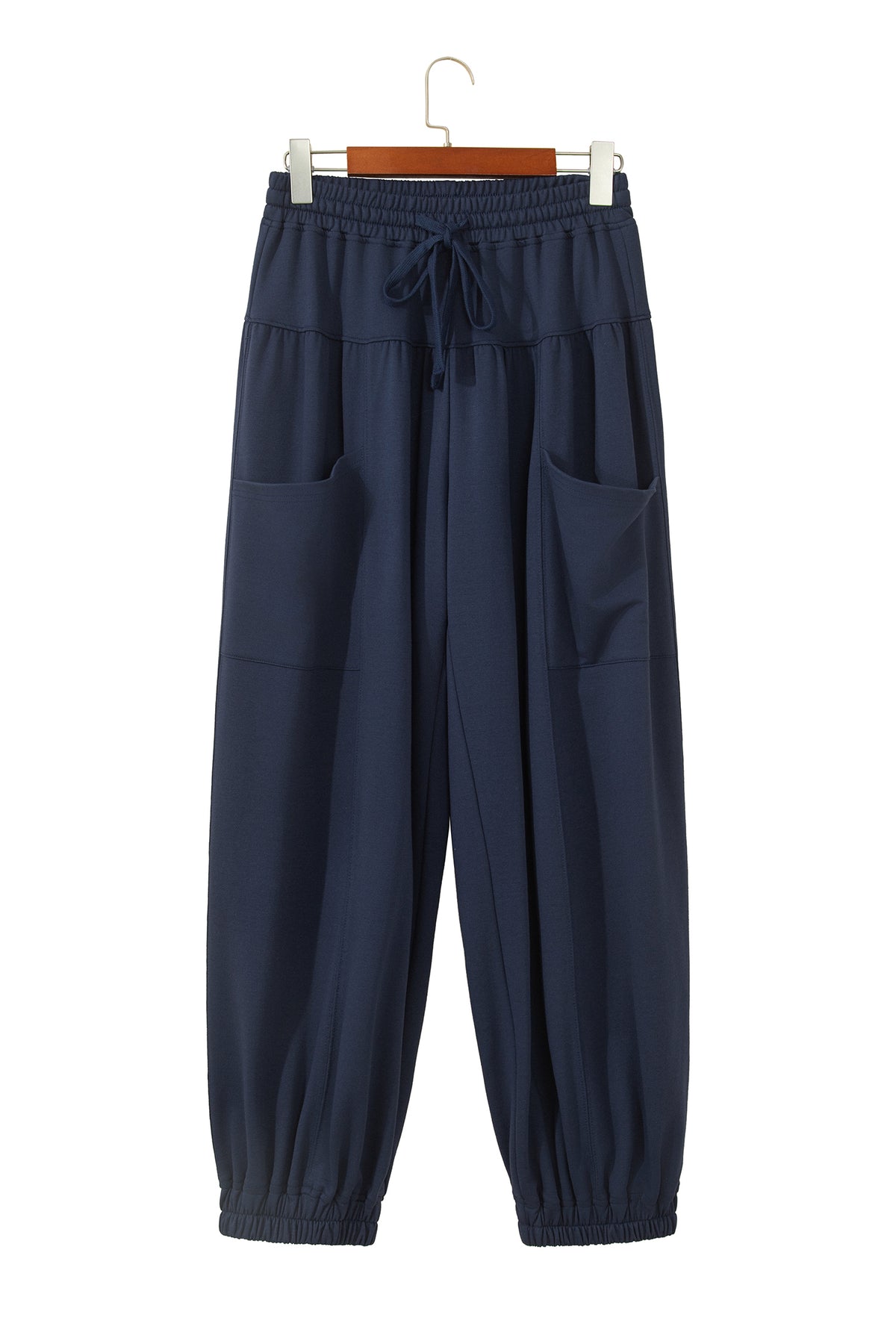 Elastic Waist Drawstring Wide Leg Full Length Pants
