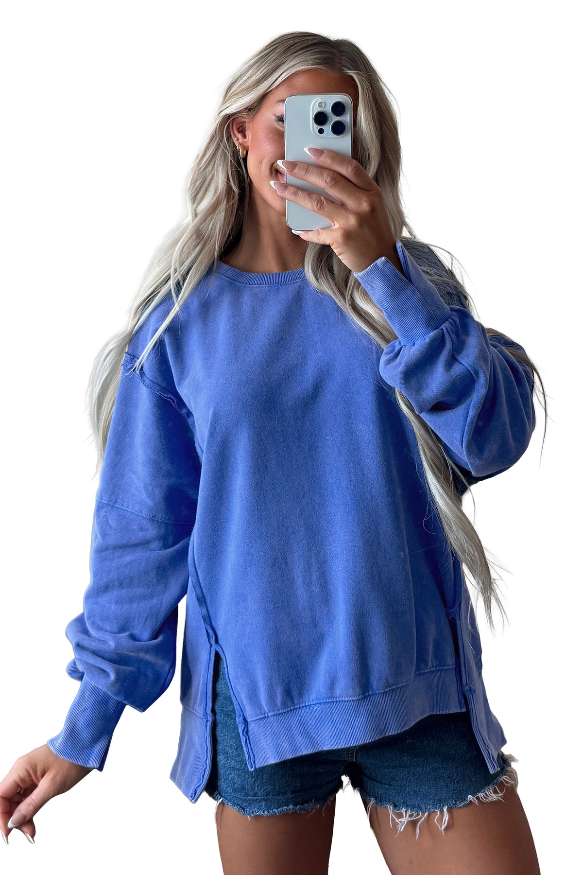 Mineral Wash Split Hem Loose Sweatshirt