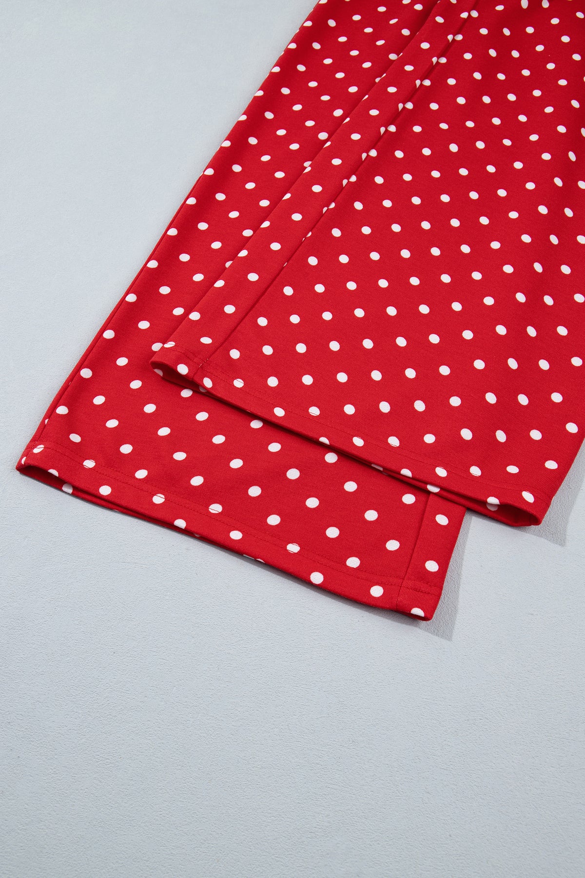 Polka Dot Drawstring Wide Leg Long Sleeve Top Pant Set