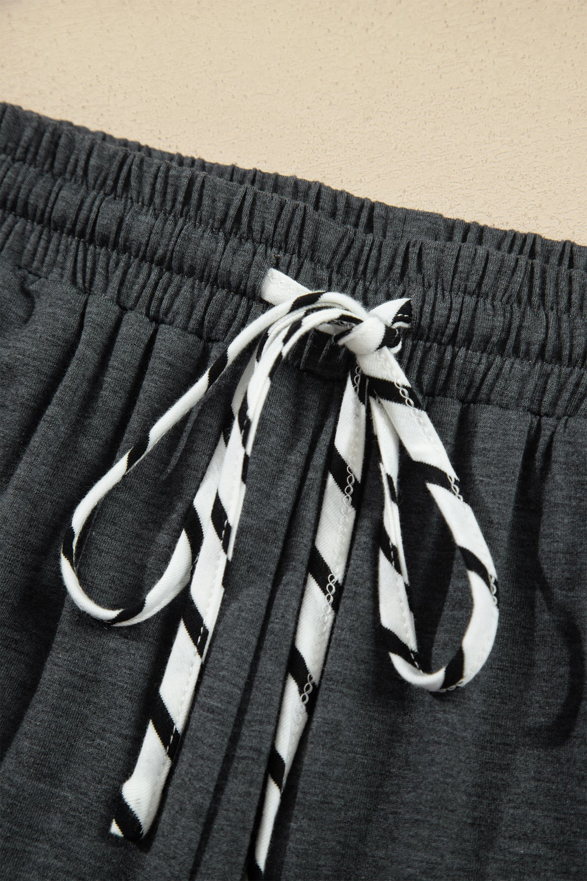 Striped V Neck Ruffle Contrast Sleeve Top Drawstring Pants Set