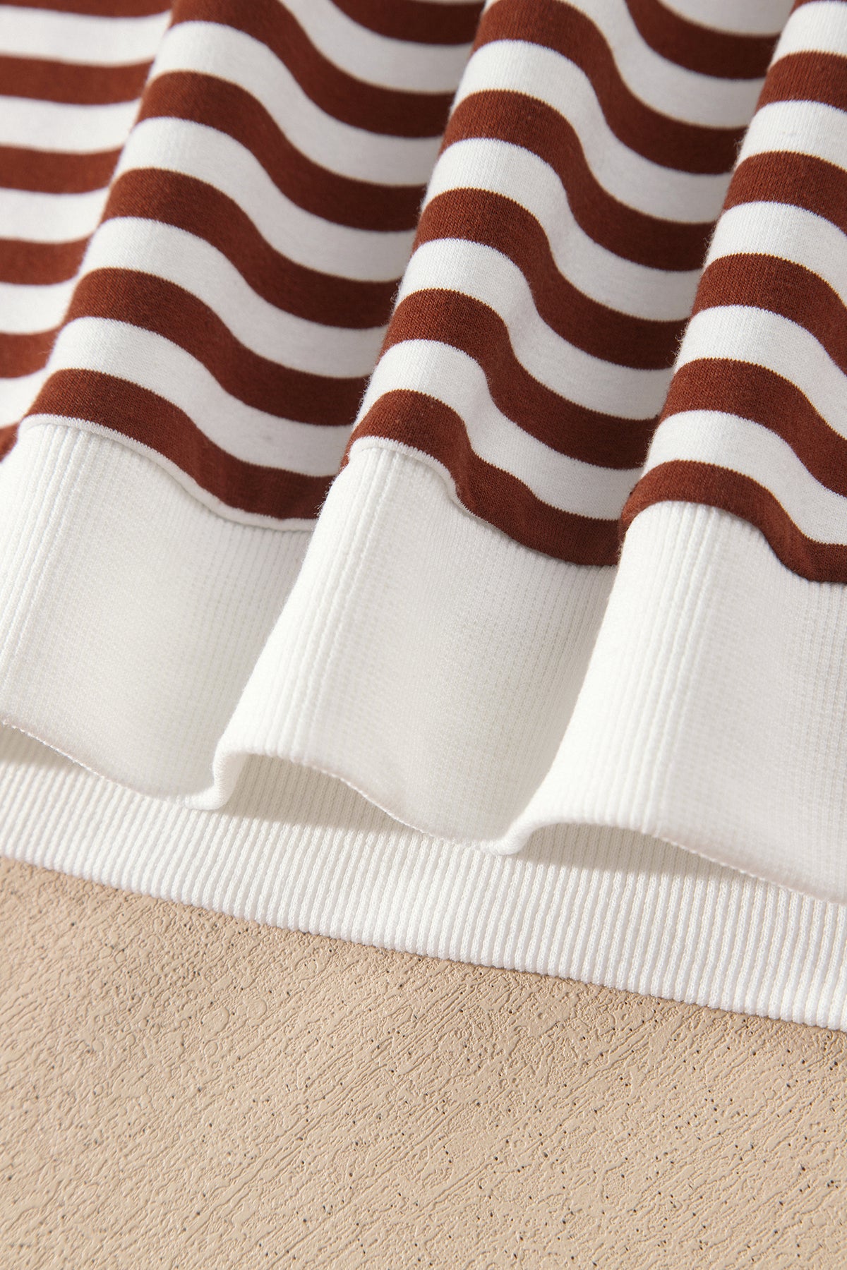 Stripe Drop Shoulder Long Sleeve Pullover Elastic Waist Casual Short Set