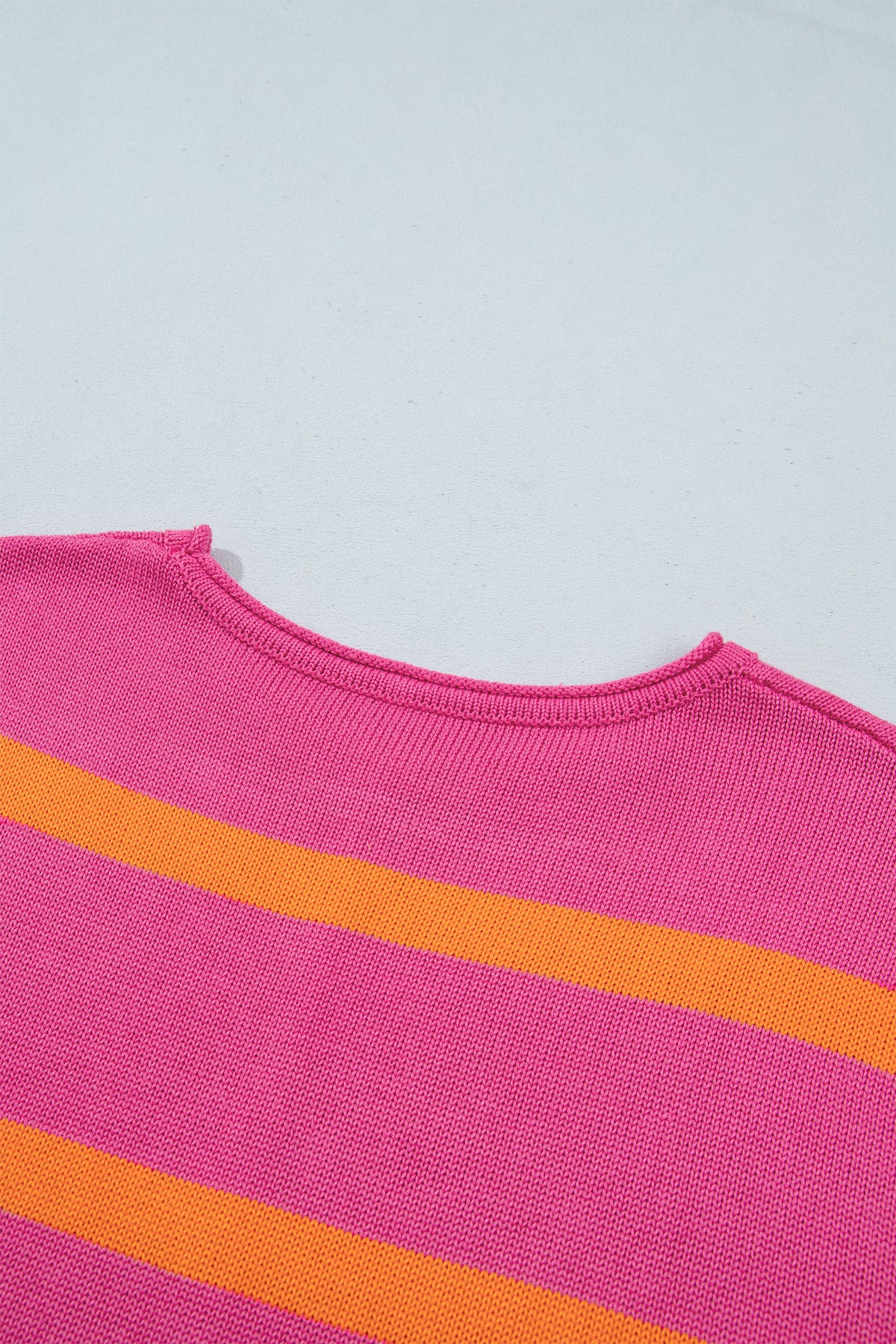 Striped Knit Short Sleeve Sweater