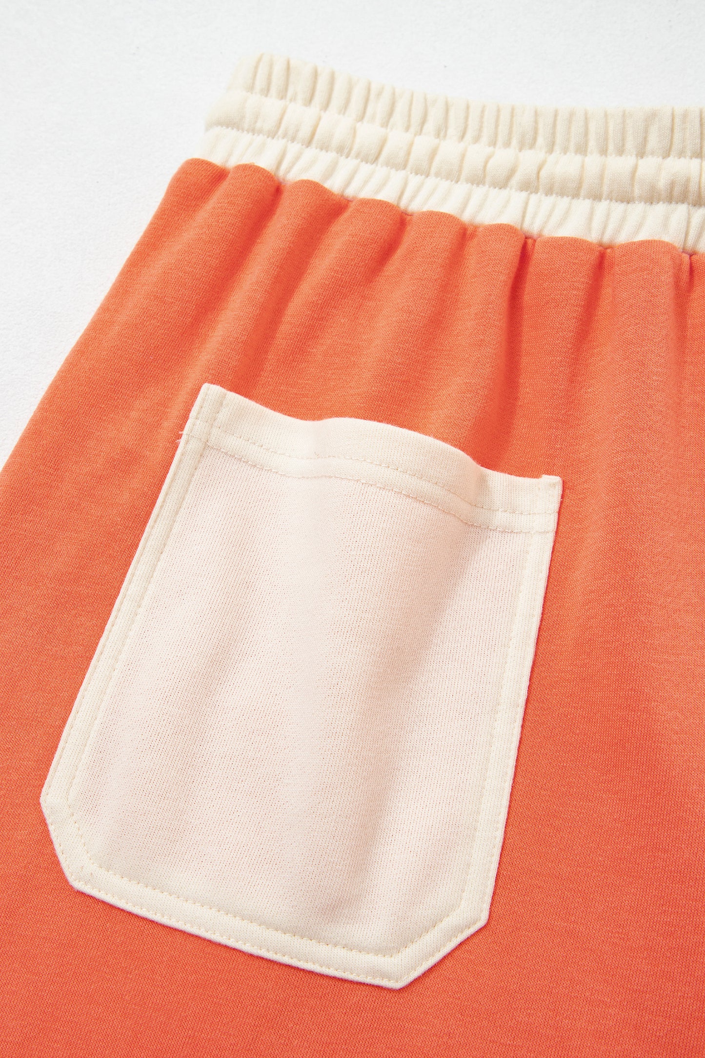 Russet Orange Raw Seam Colorblock Wide Leg Ankle Length Casual Pants