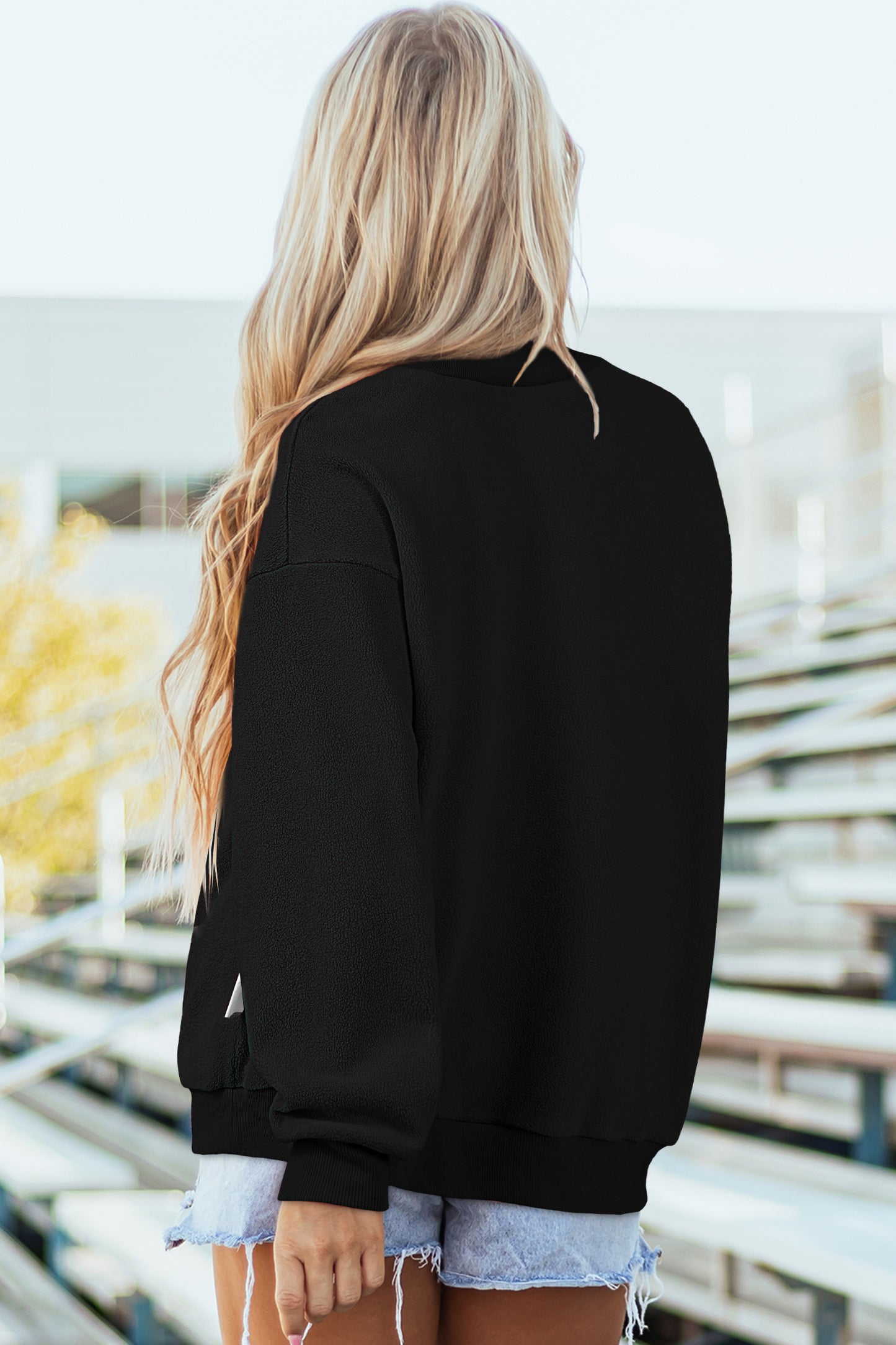Oversized Drop Shoulder Reversible Mock Neck Sweatshirt