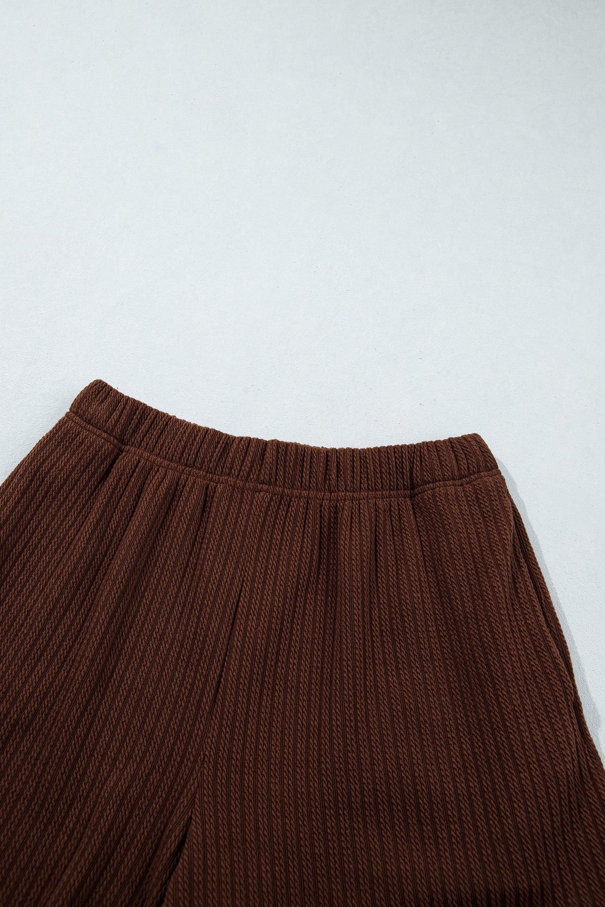 Dark Brown Textured Ribbed Knit Lettuce Trim Lounge Set