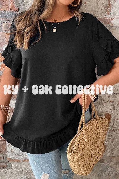 Ruffle Trim Petal Sleeve Tee